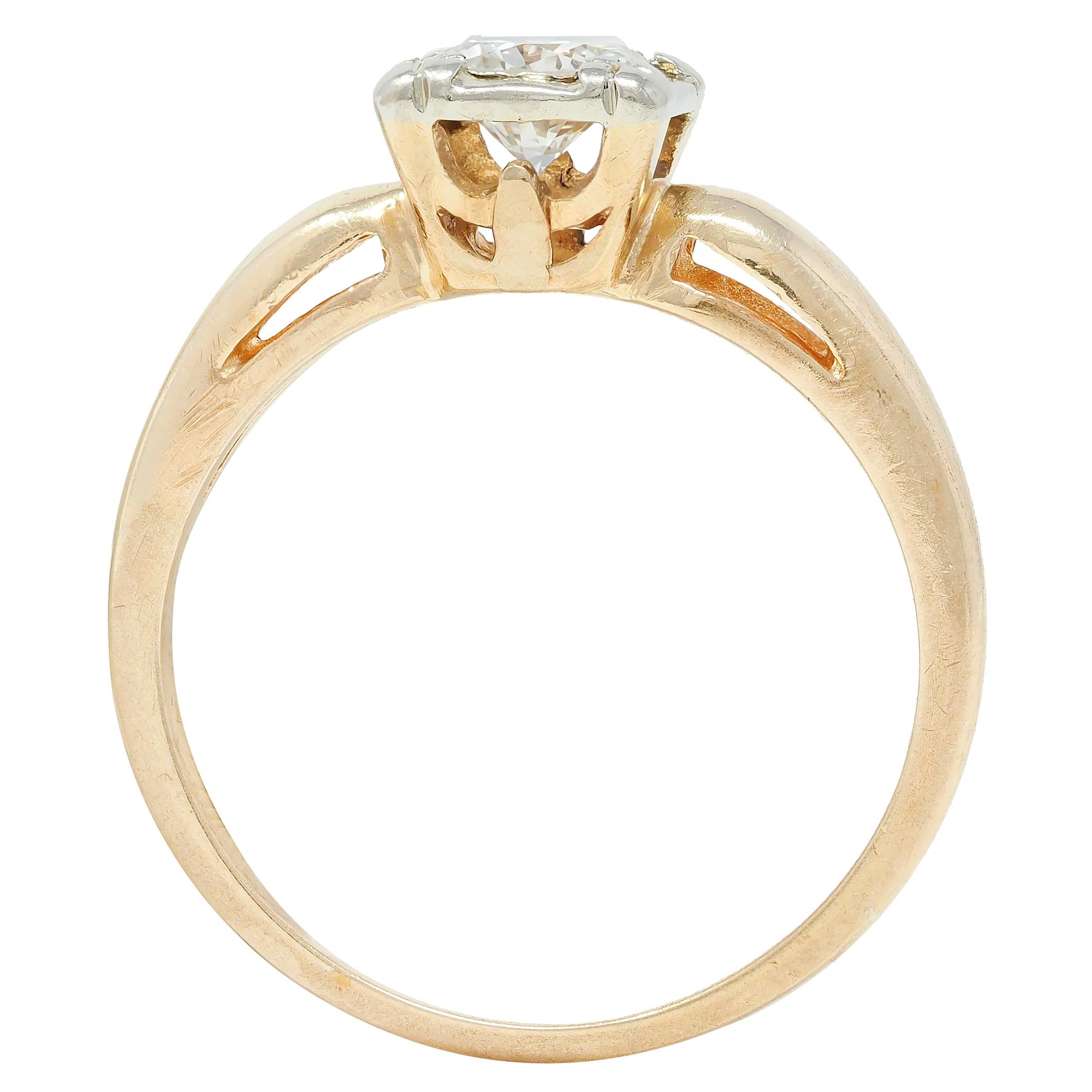 Retro 0.40 CTW Diamond 14 Karat Two-Tone Gold Solitaire Vintage Engagement Ring