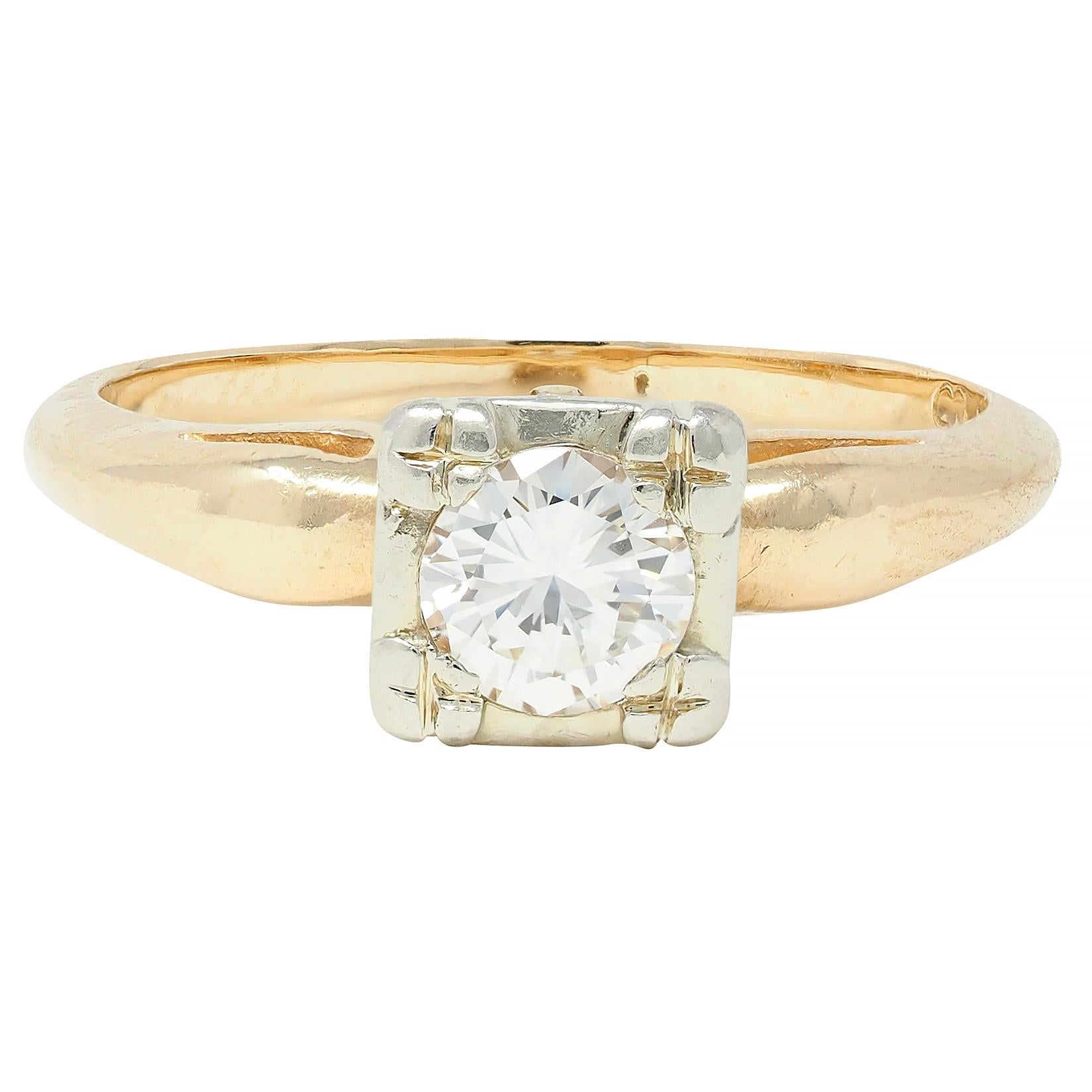 Retro 0.40 CTW Diamond 14 Karat Two-Tone Gold Solitaire Vintage Engagement Ring