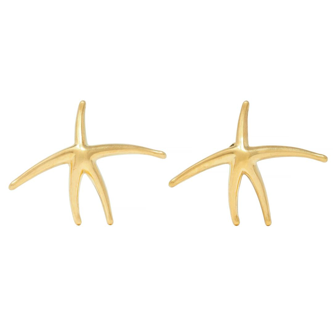 Elsa Peretti Tiffany & Co. 18 Karat Yellow Gold Vintage Starfish Earrings Wilson's Estate Jewelry