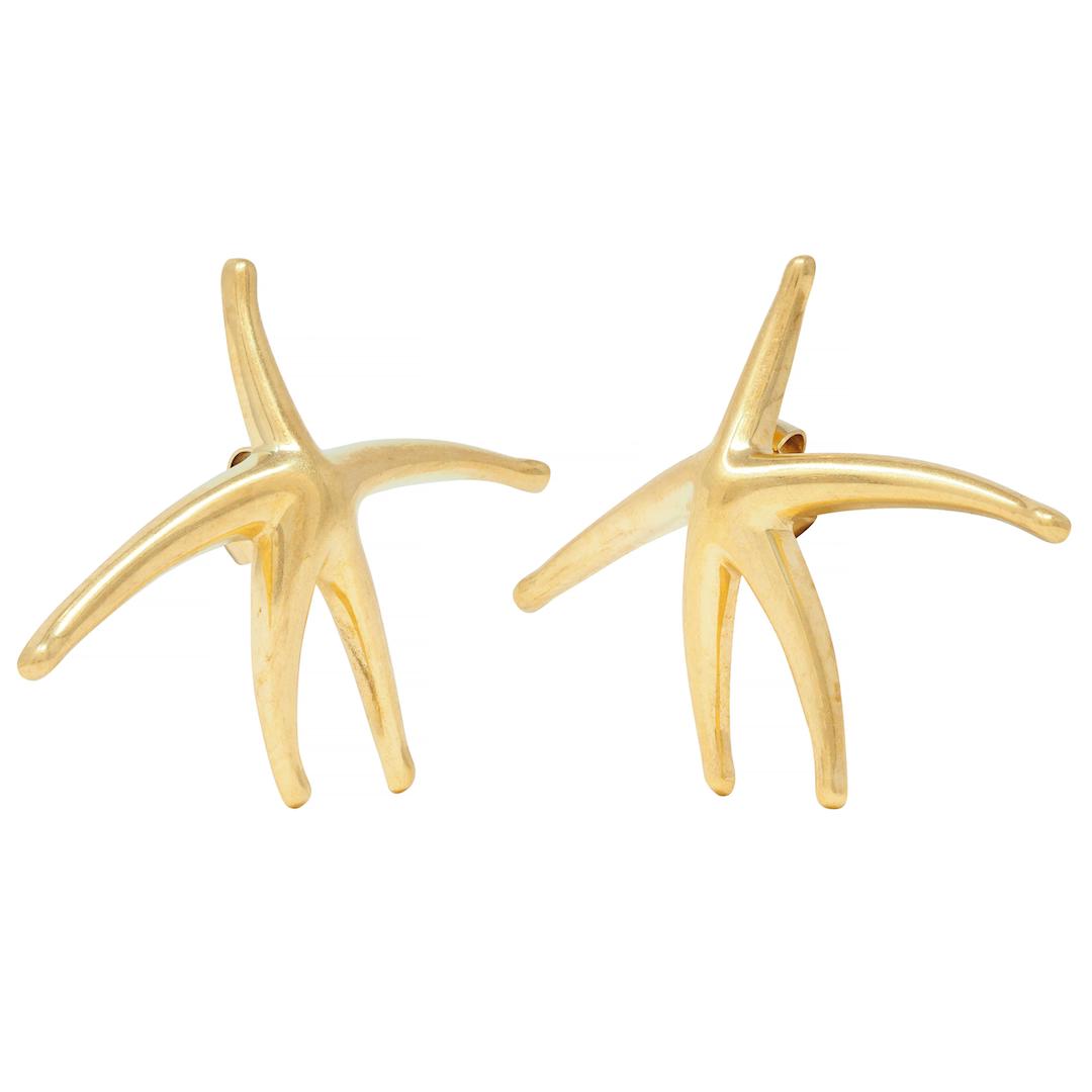 Elsa Peretti Tiffany & Co. 18 Karat Yellow Gold Vintage Starfish Earrings Wilson's Estate Jewelry