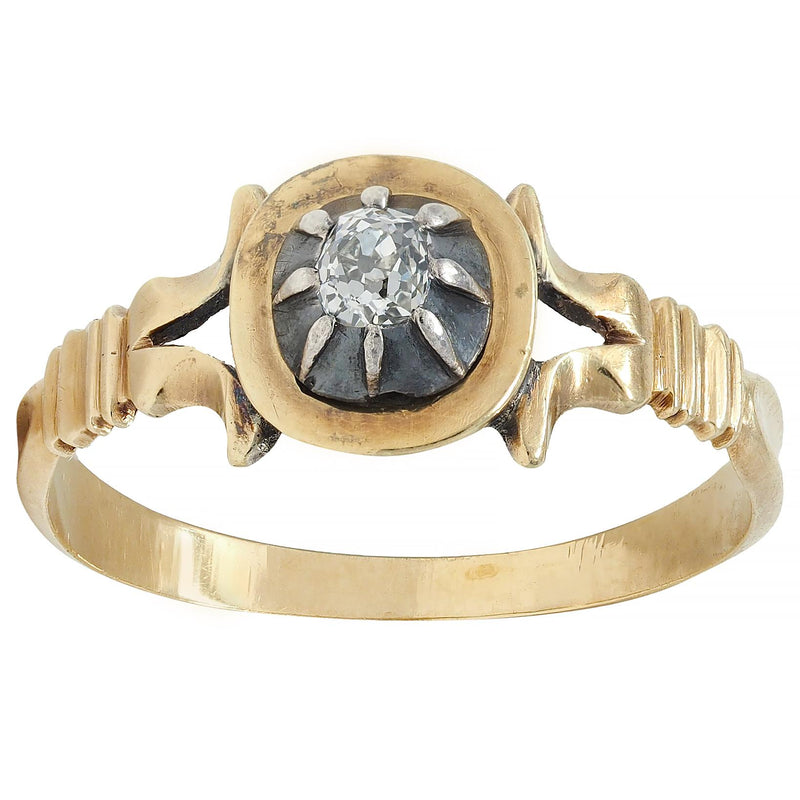 Georgian Old Mine Cut Diamond 18 Karat Gold Silver Antique Engagement Ring