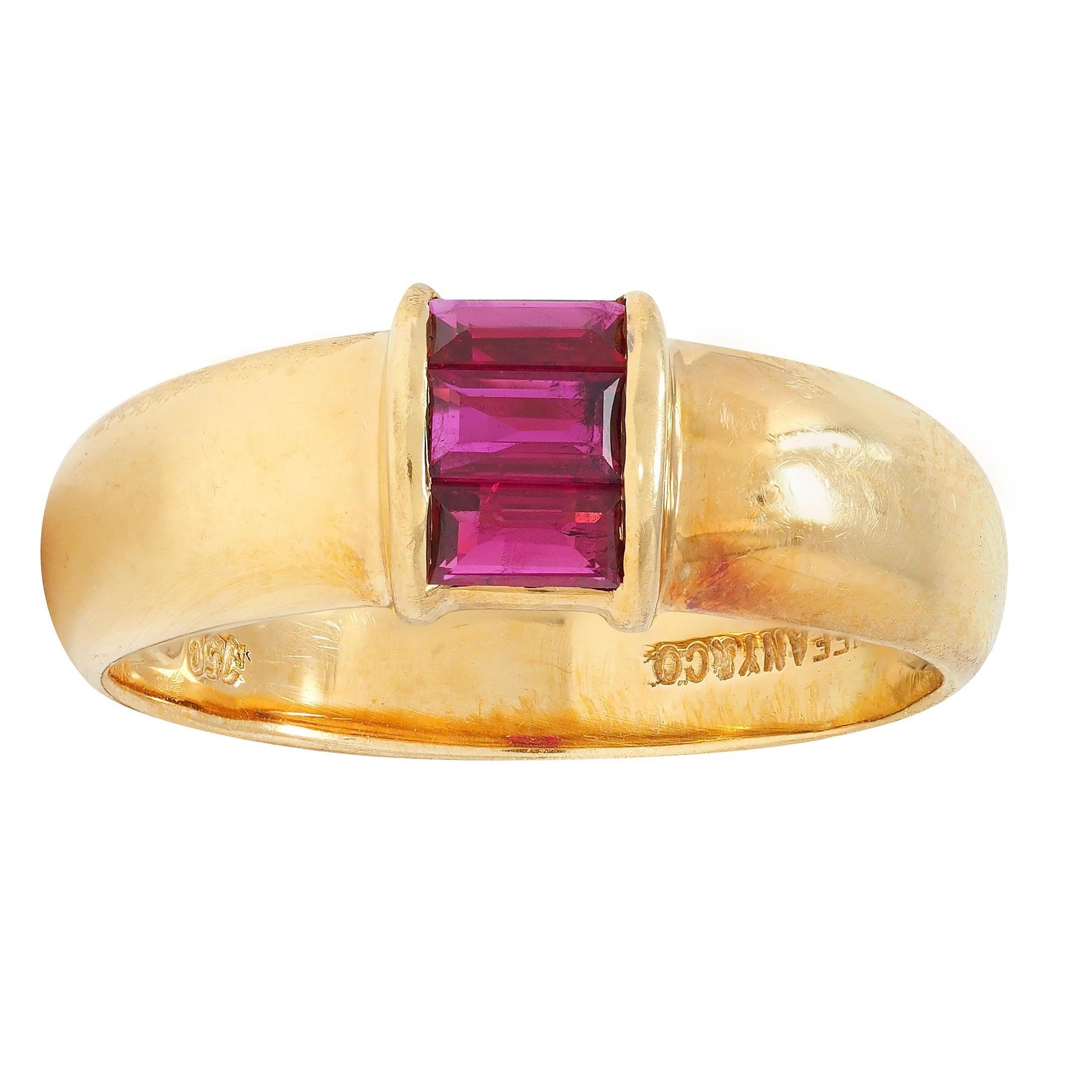 Tiffany & Co. 1990s Red Ruby 18 Karat Yellow Gold Vintage Stacking Band Ring