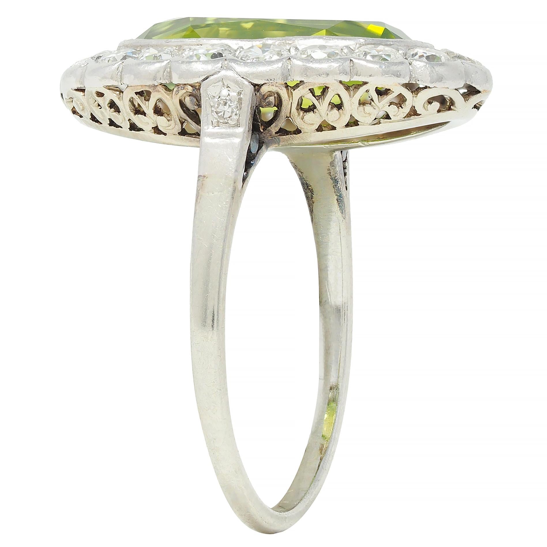 Mid-Century 5.35 CTW Peridot Diamond Platinum 14K White Gold Vintage Halo Ring