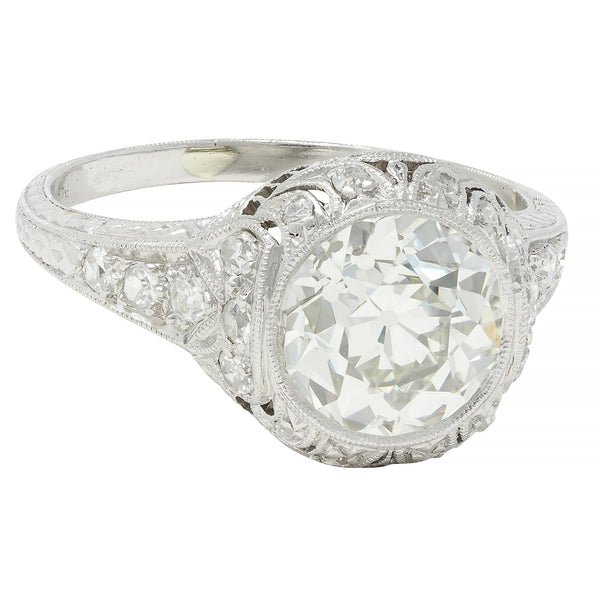 Art Deco 2.35 CTW Old European Diamond Platinum Antique Engagement Ring GIA