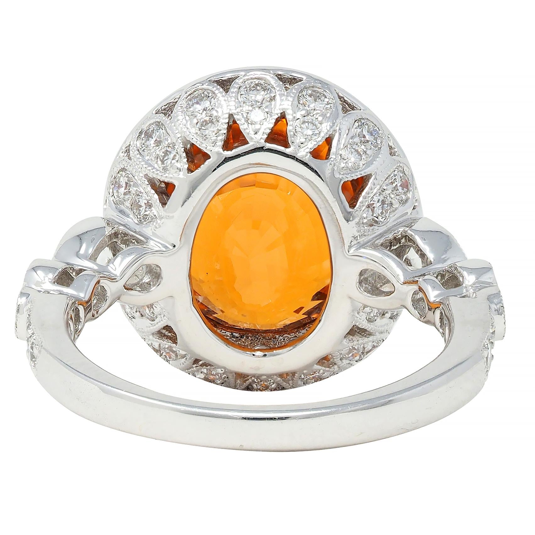 Spark 12.59 CTW Orange Sapphire Diamond 18K White Gold Contemporary Halo Ring