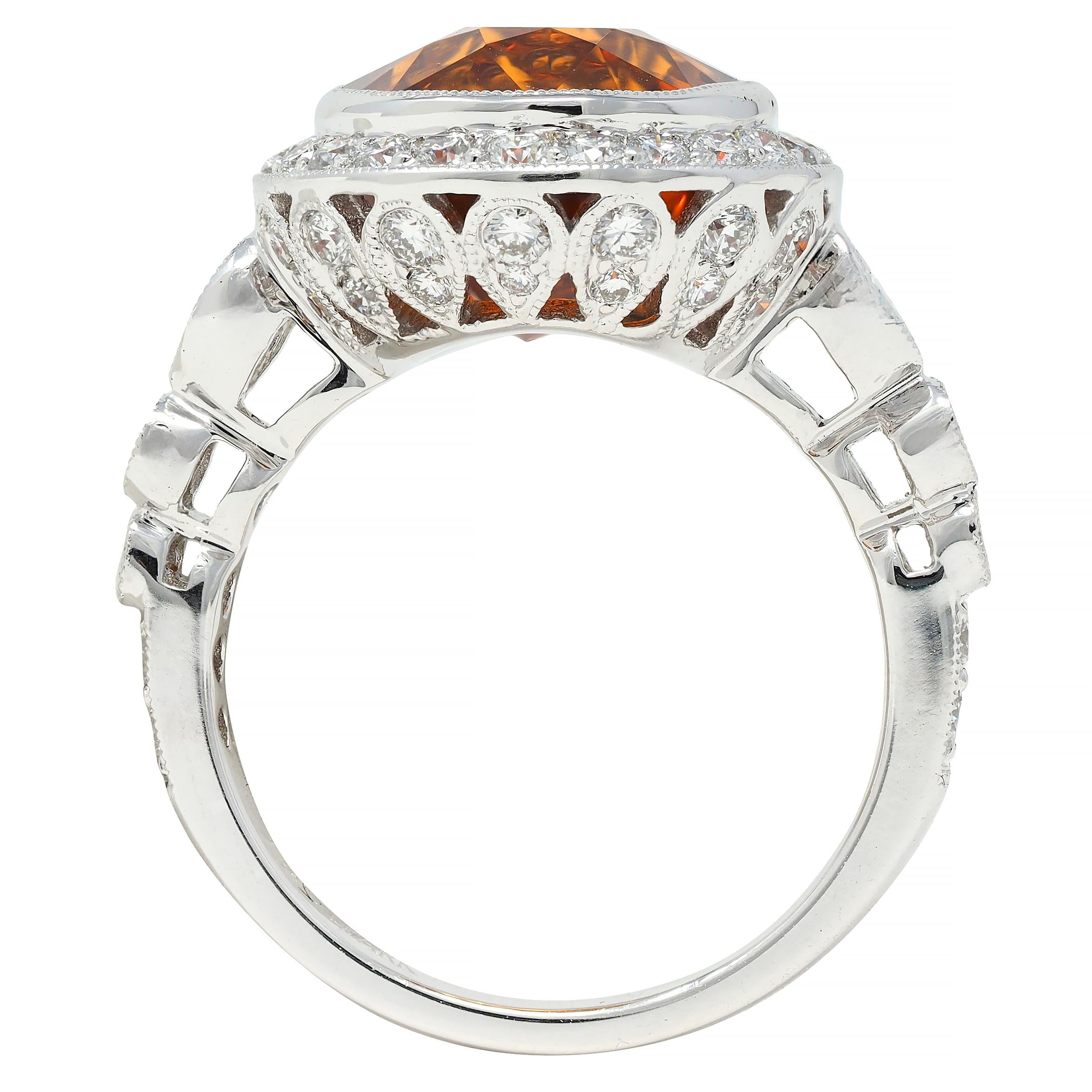 Spark 12.59 CTW Orange Sapphire Diamond 18K White Gold Contemporary Halo Ring