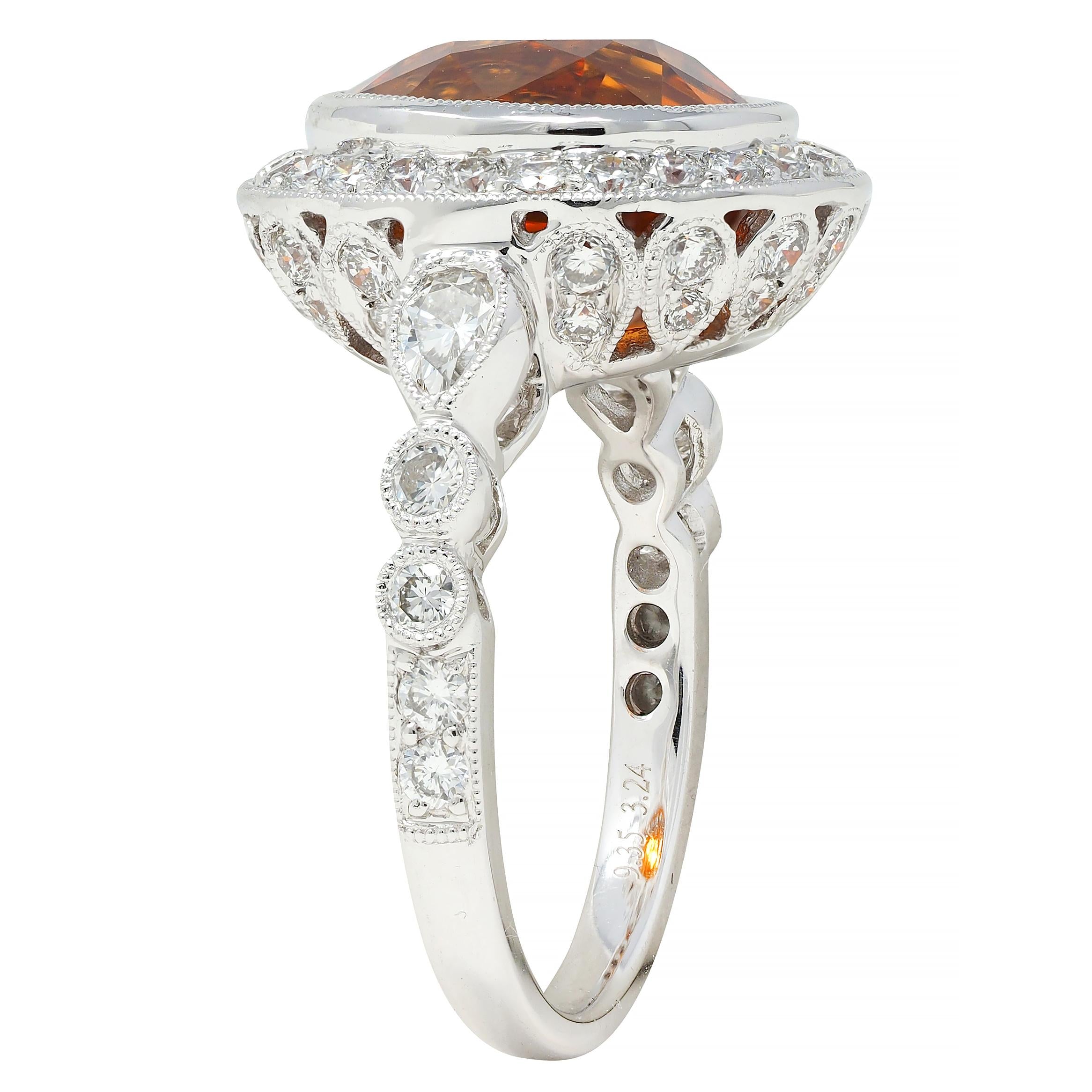 Spark 12.59 CTW Orange Sapphire Diamond 18K White Gold Contemporary Halo Ring