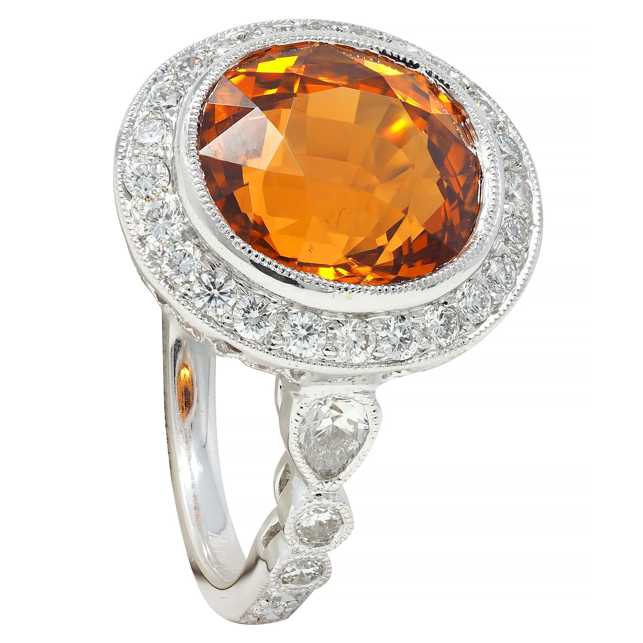 Spark 12.59 CTW Orange Sapphire Diamond 18K White Gold Contemporary Halo Ring