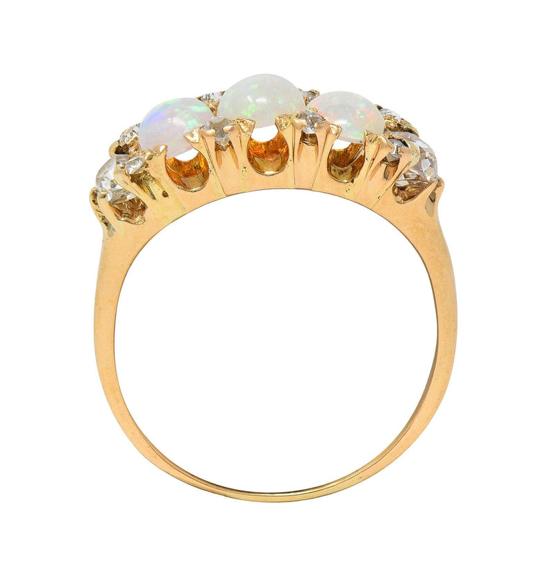 Victorian Opal Diamond 14 Karat Yellow Gold Antique Band Ring