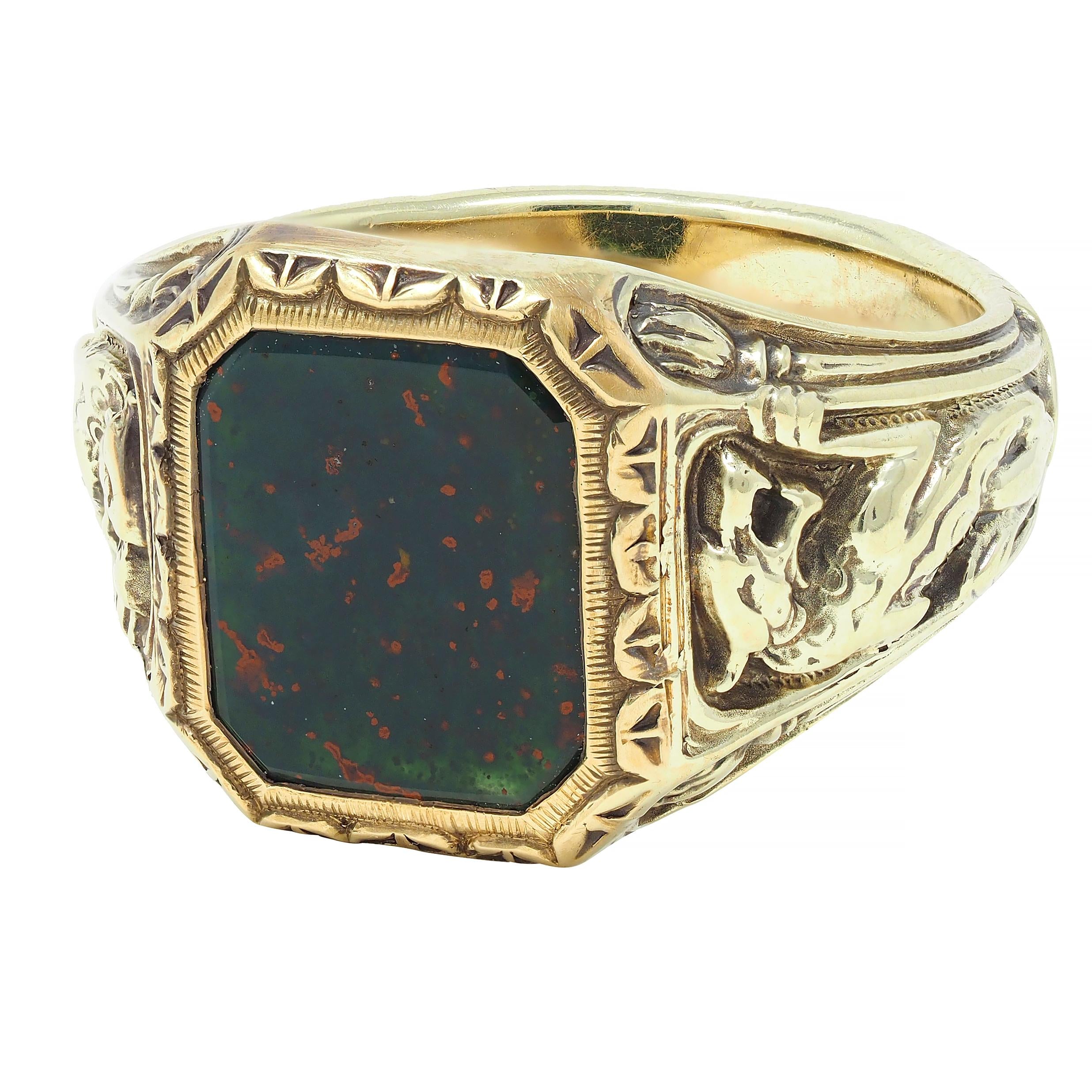 Jones & Woodland Art Nouveau Bloodstone 14K Gold Antique Basilisk Signet Ring