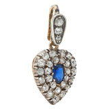 Victorian 0.95 CTW Sapphire Diamond Silver 14 Karat Gold Antique Heart Pendant
