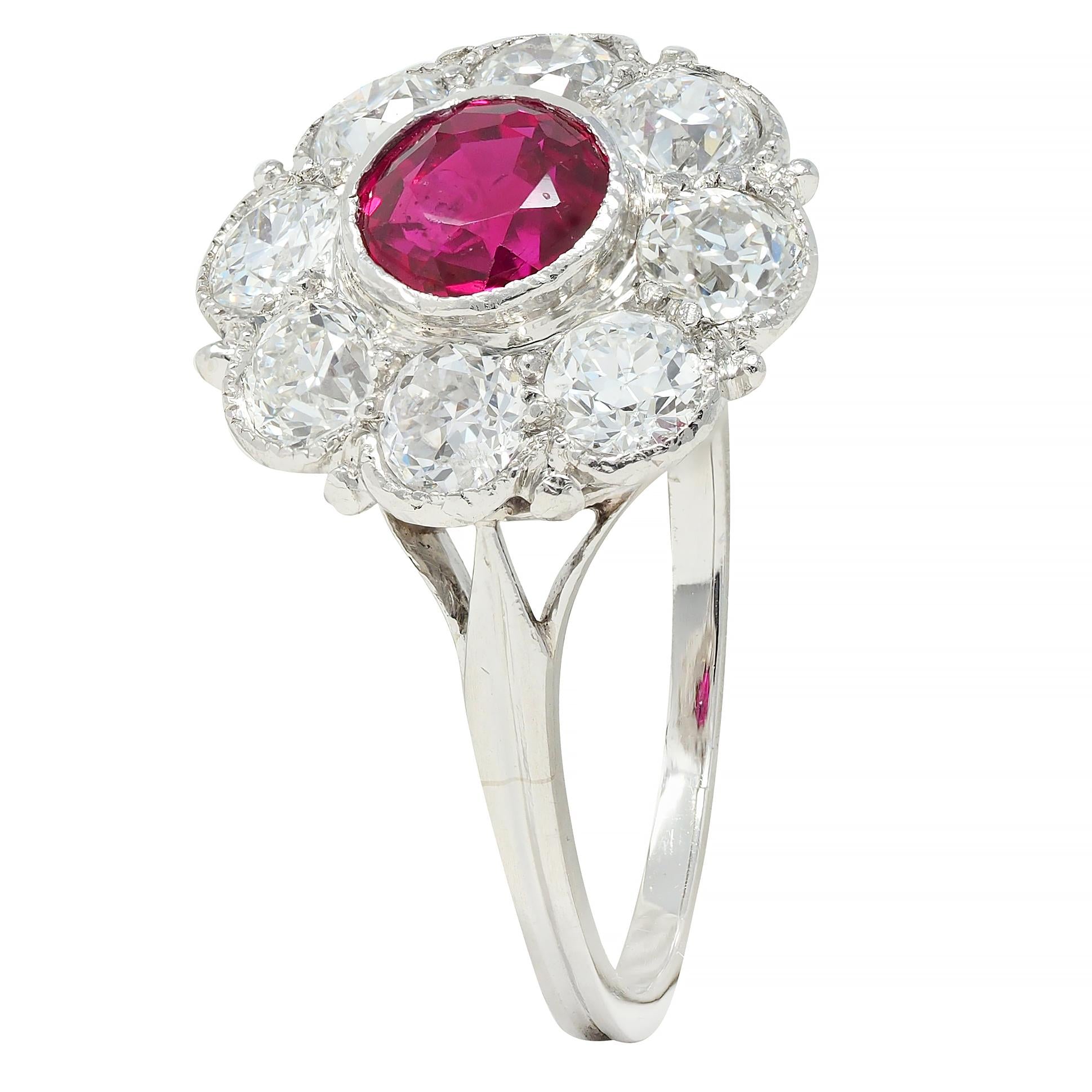 Art Deco 2.06 CTW No Heat Burma Ruby Diamond Platinum Vintage Halo Ring GIA