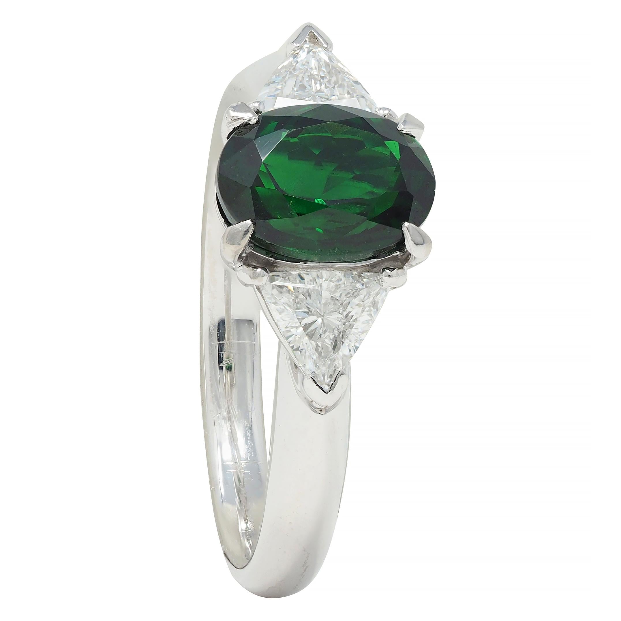 Contemporary 2.19 CTW Tsavorite Garnet Diamond Platinum Three Stone Ring