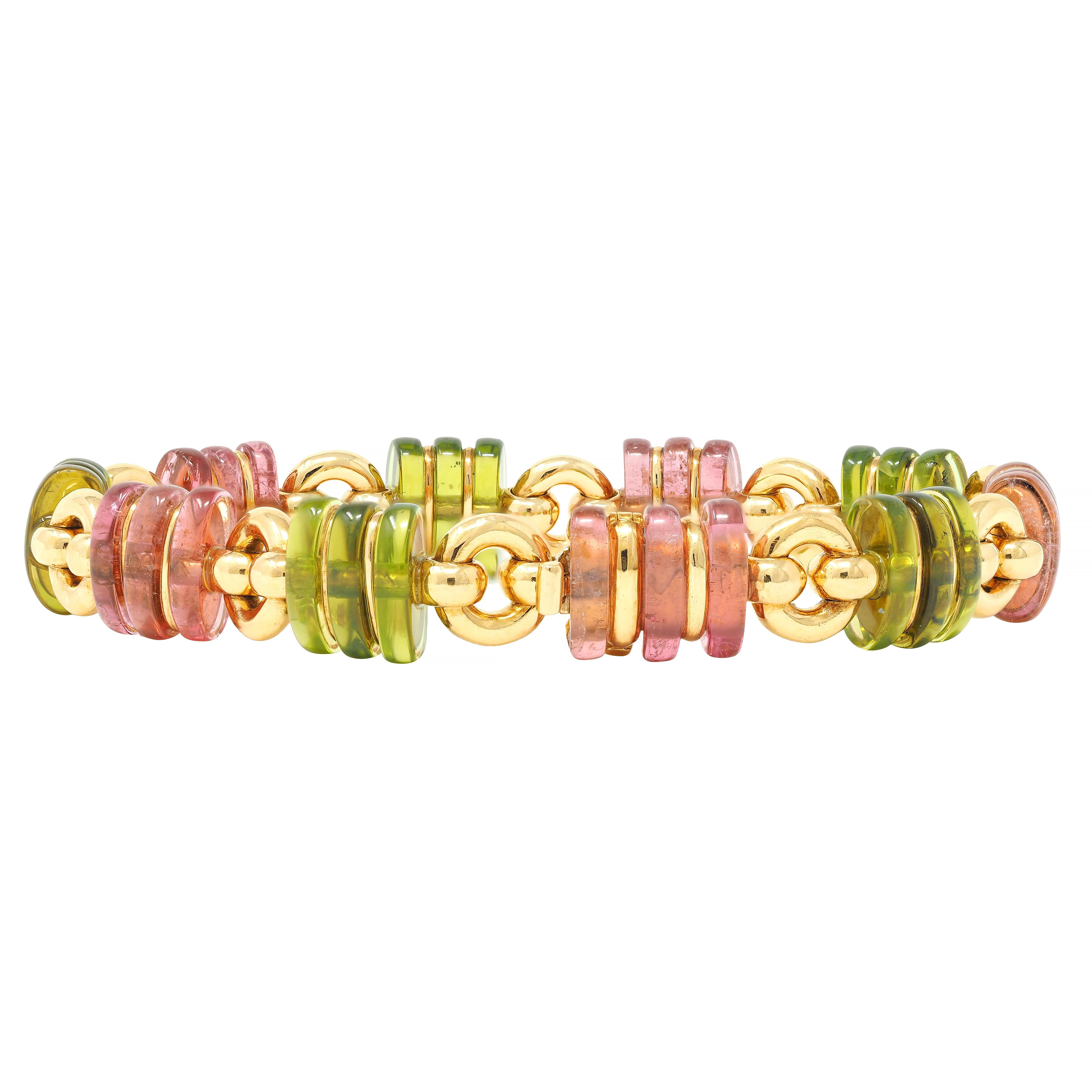 Bulgari 1990s Tourmaline 18 Karat Yellow Gold Vintage Link Bracelet