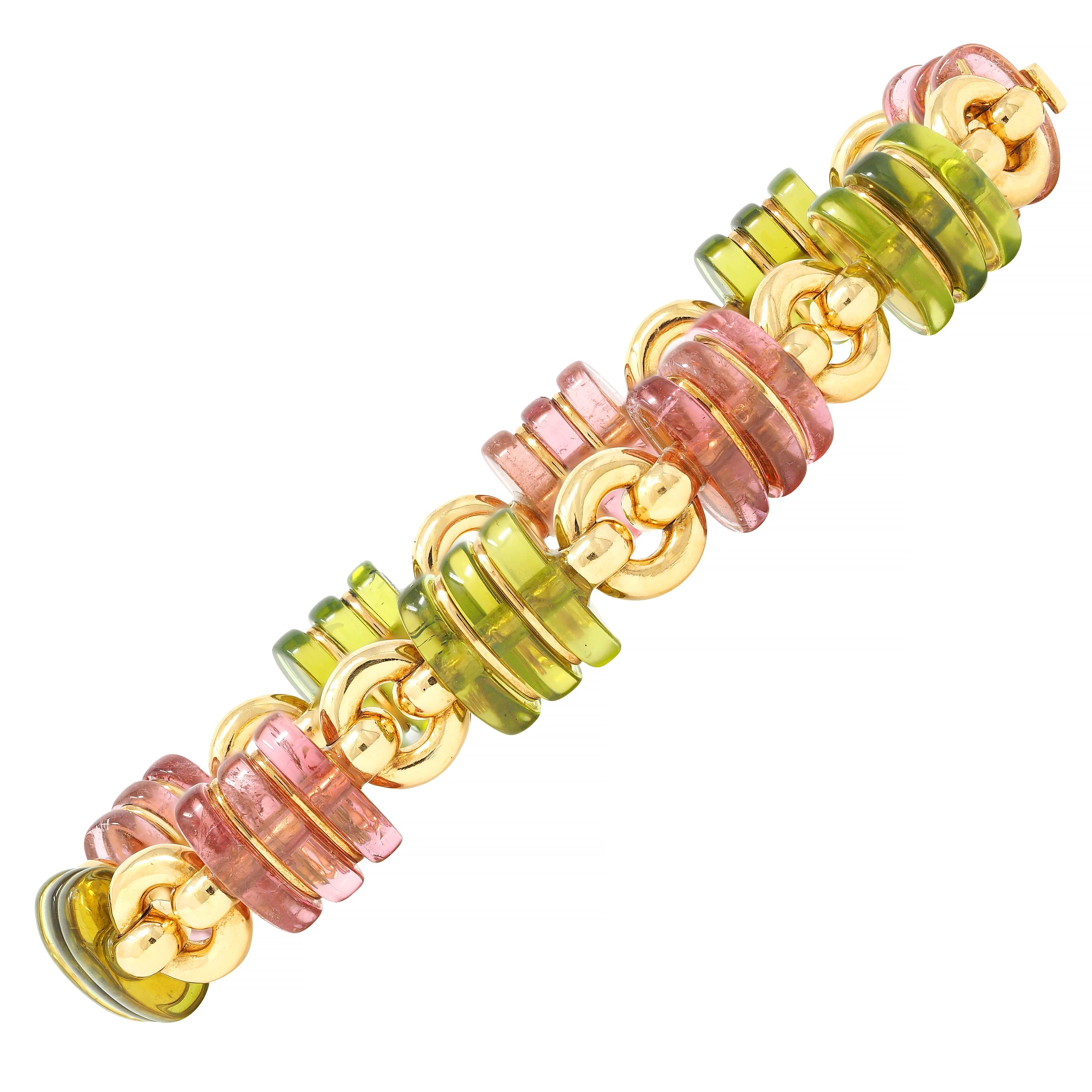 Bulgari 1990s Tourmaline 18 Karat Yellow Gold Vintage Link Bracelet