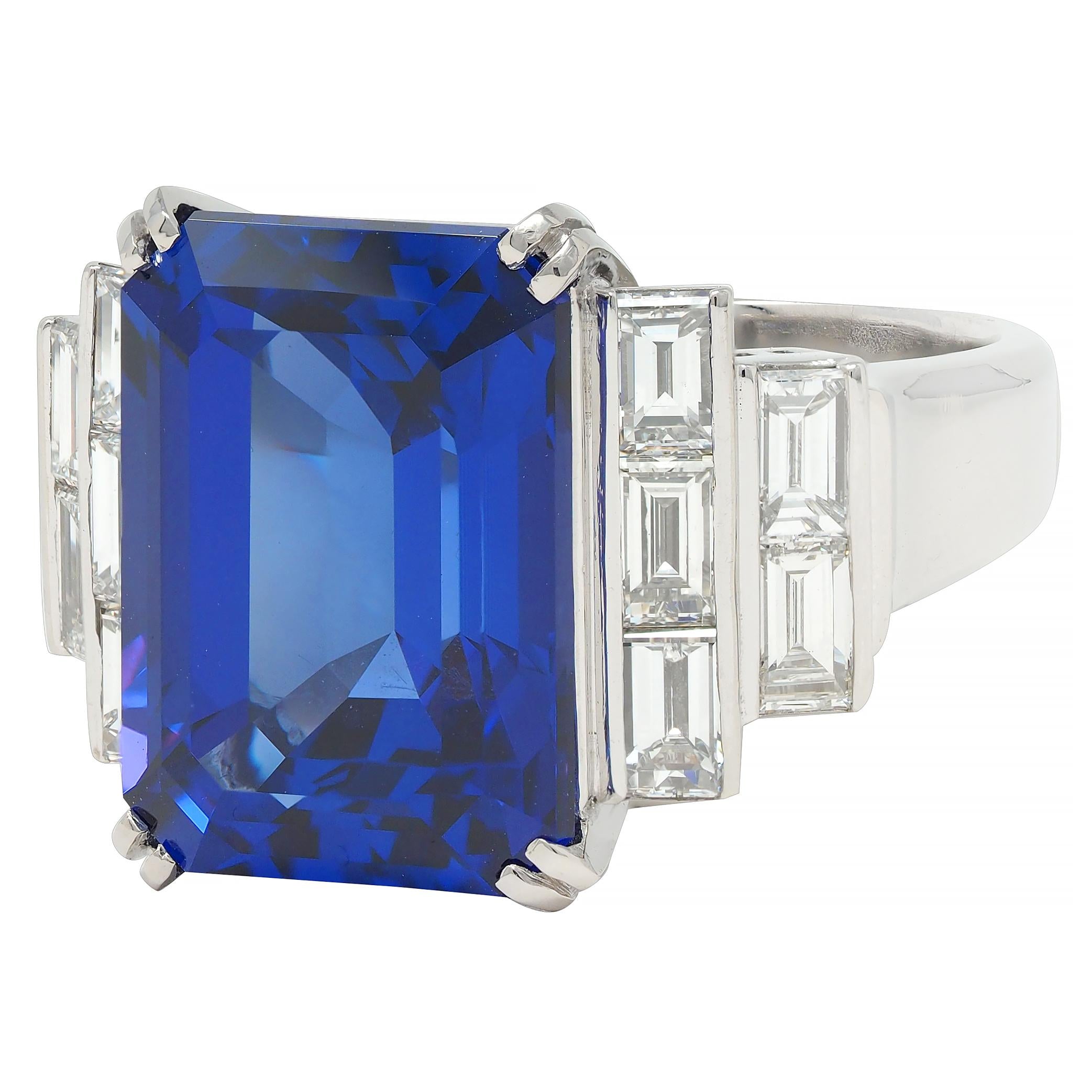 Contemporary 17.90 CTW Tanzanite Diamond Platinum Stepped Cocktail Ring