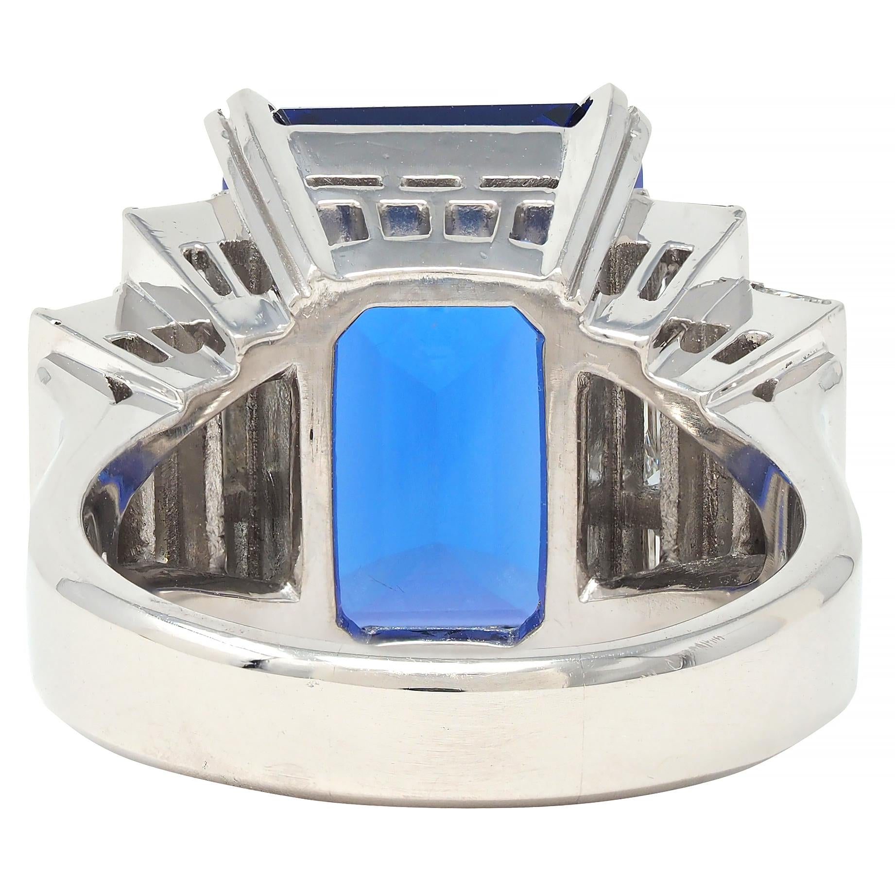 Contemporary 17.90 CTW Tanzanite Diamond Platinum Stepped Cocktail Ring