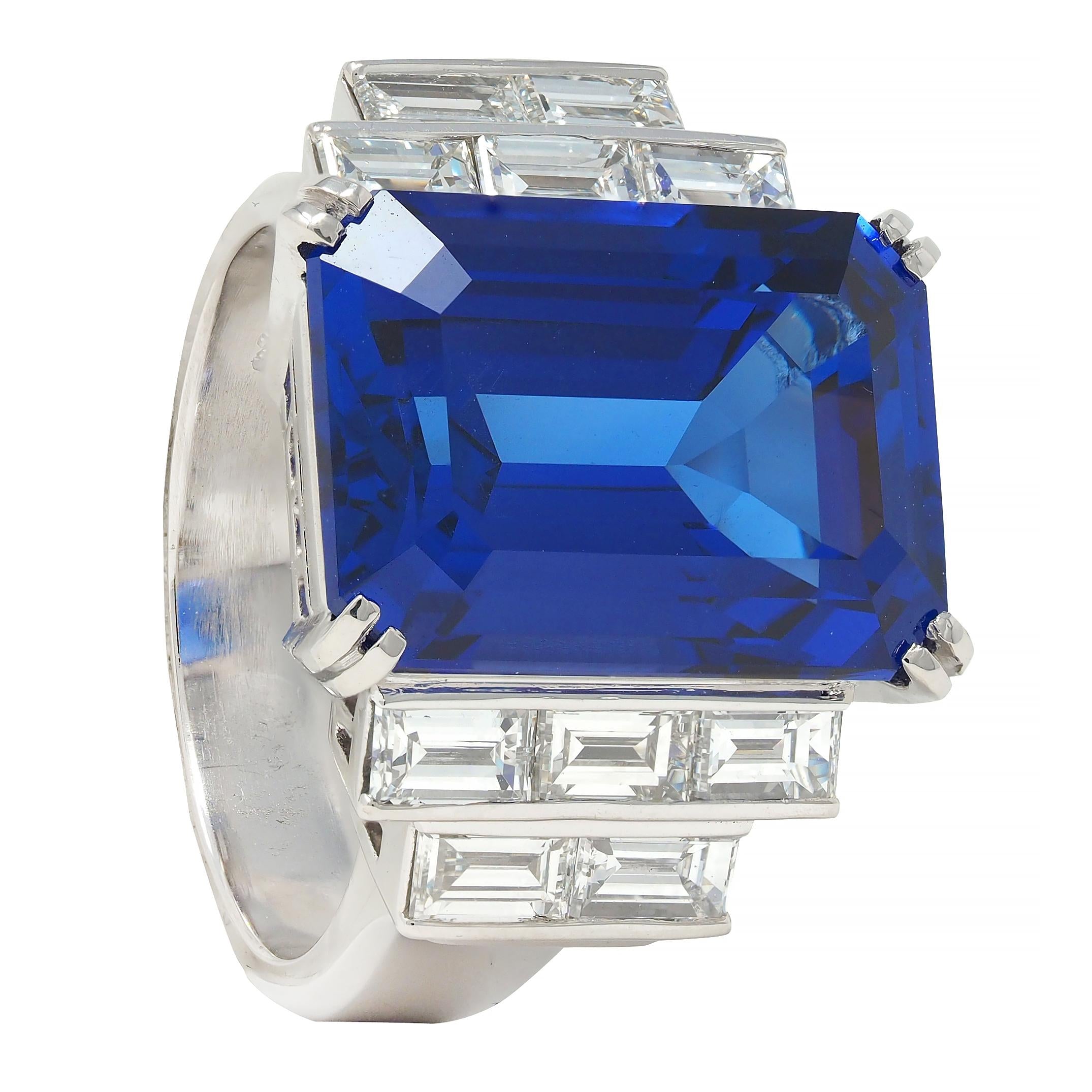 Contemporary 17.90 CTW Tanzanite Diamond Platinum Stepped Cocktail Ring