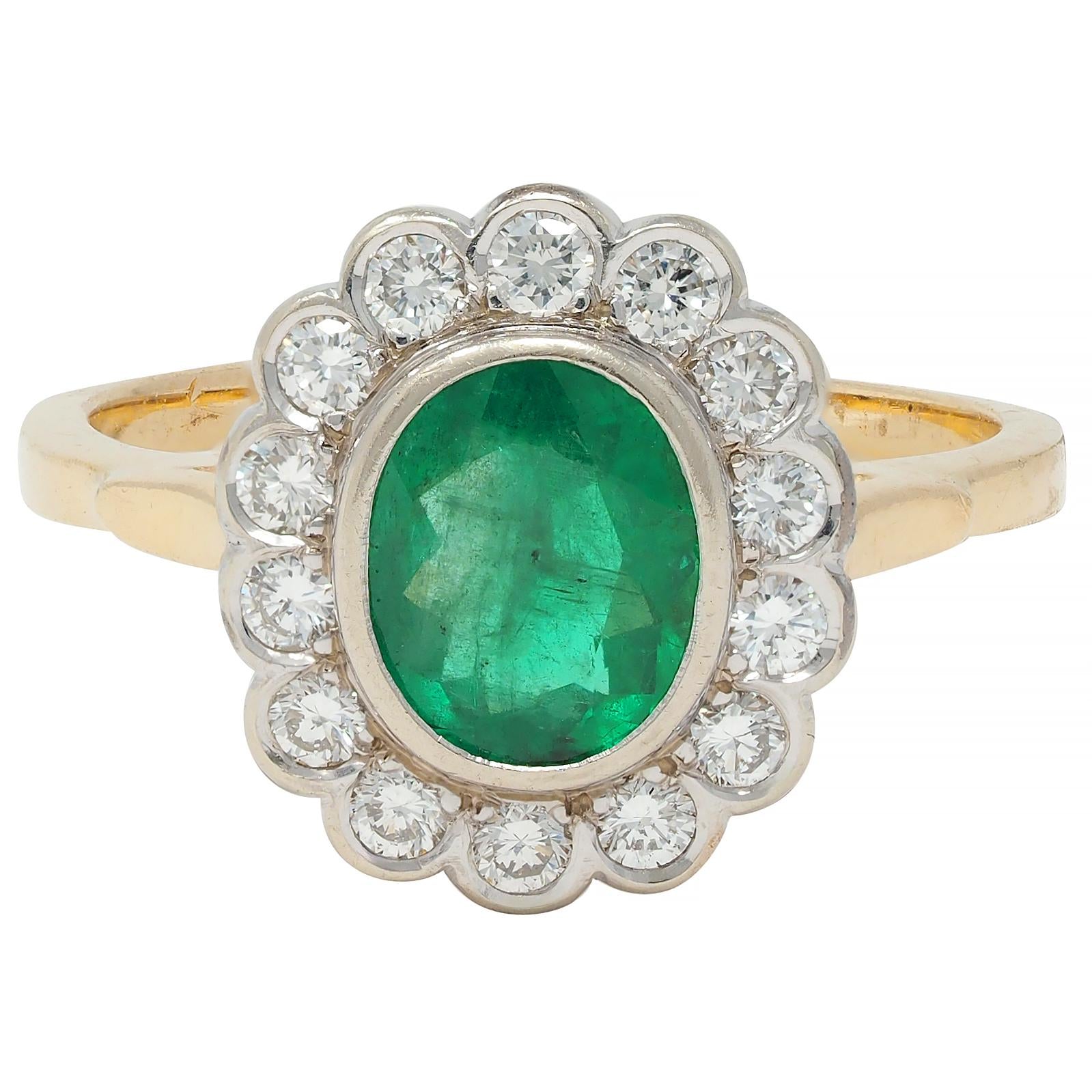 Contemporary 1.60 CTW No-Oil Emerald Diamond 14K Two-Tone Gold Halo Ring GIA