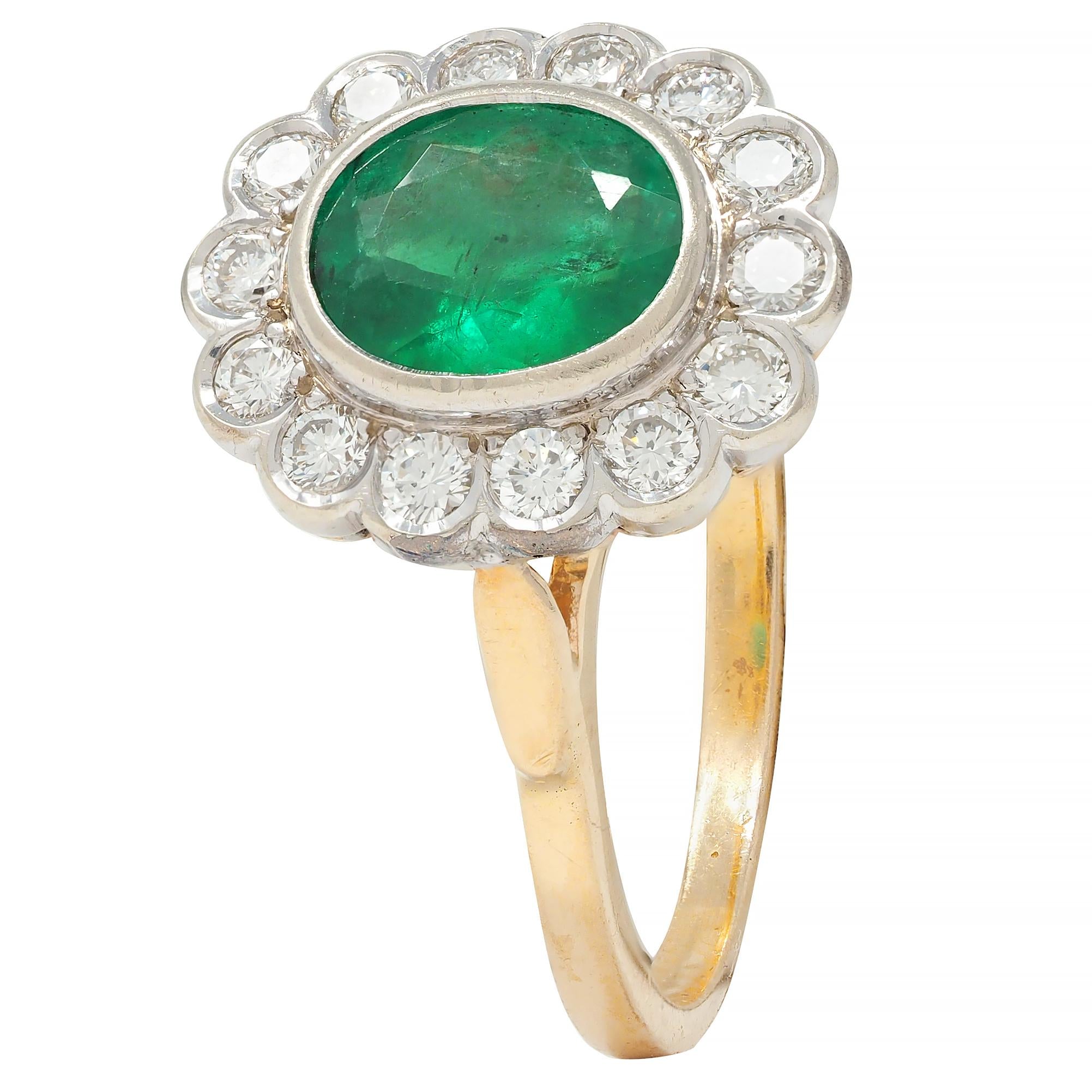 Contemporary 1.60 CTW No-Oil Emerald Diamond 14K Two-Tone Gold Halo Ring GIA