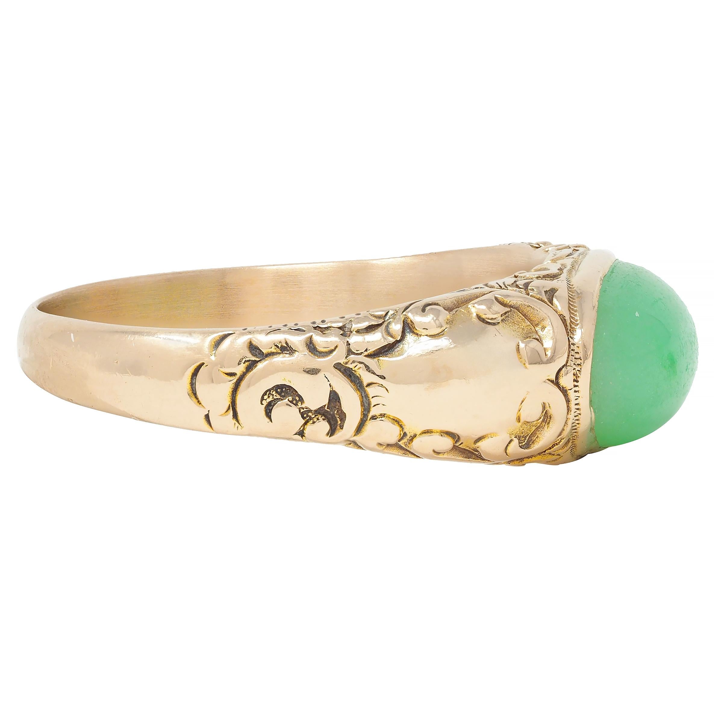 Allsopp Bros. Art Nouveau Jade 14 Karat Yellow Gold Antique Unisex Signet Ring