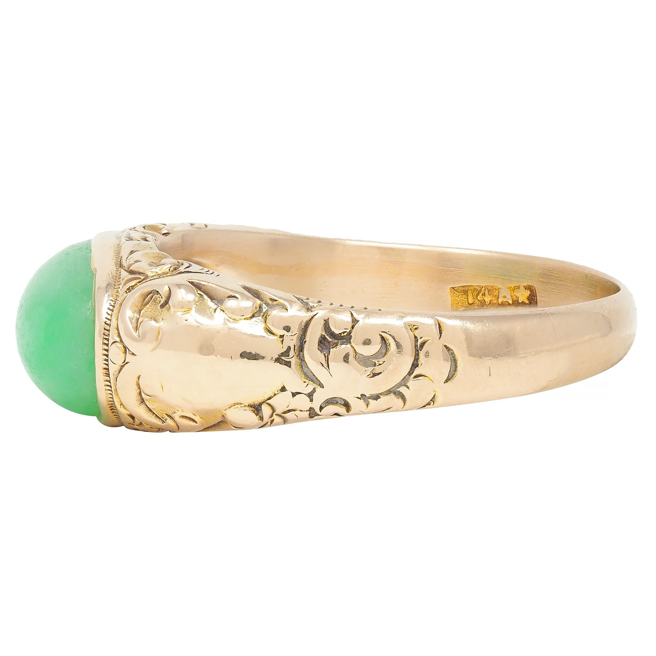 Allsopp Bros. Art Nouveau Jade 14 Karat Yellow Gold Antique Unisex Signet Ring