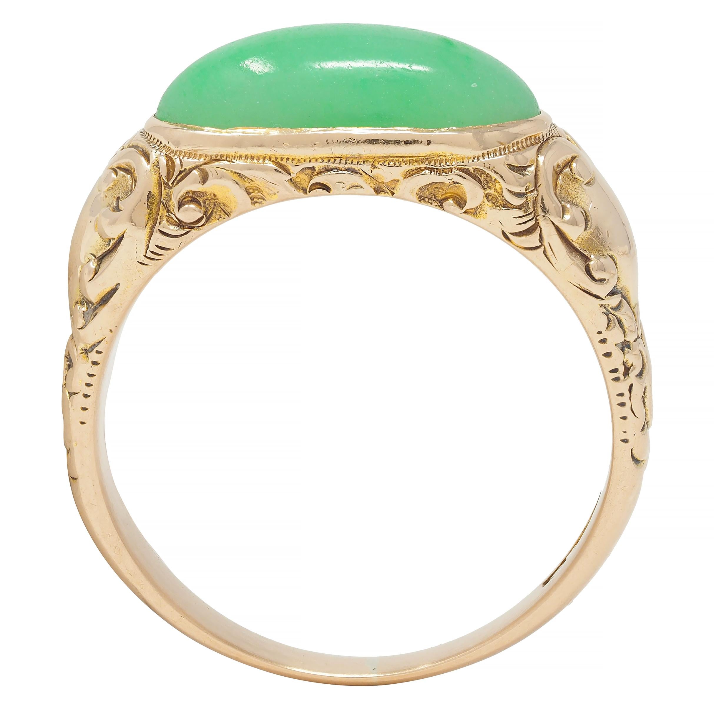 Allsopp Bros. Art Nouveau Jade 14 Karat Yellow Gold Antique Unisex Signet Ring