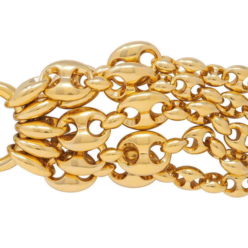 Gucci 1990's 18 Karat Yellow Gold Multi-Strand Mariner Link Horsebit Bracelet