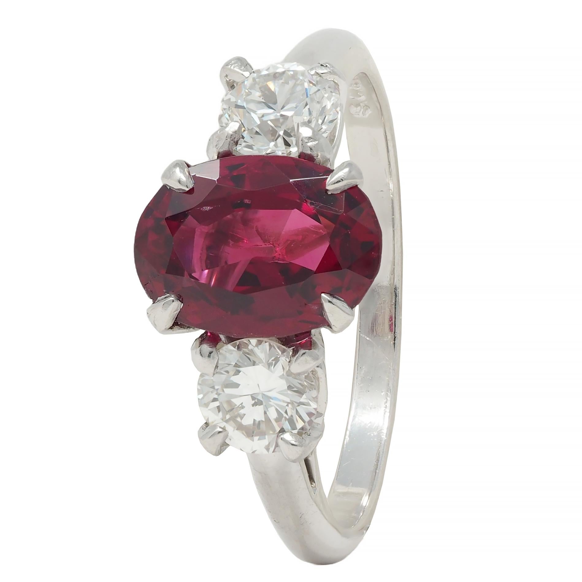 Shreve Crump & Low Mid-Century 1.89 CTW Spinel Diamond Platinum Vintage Ring