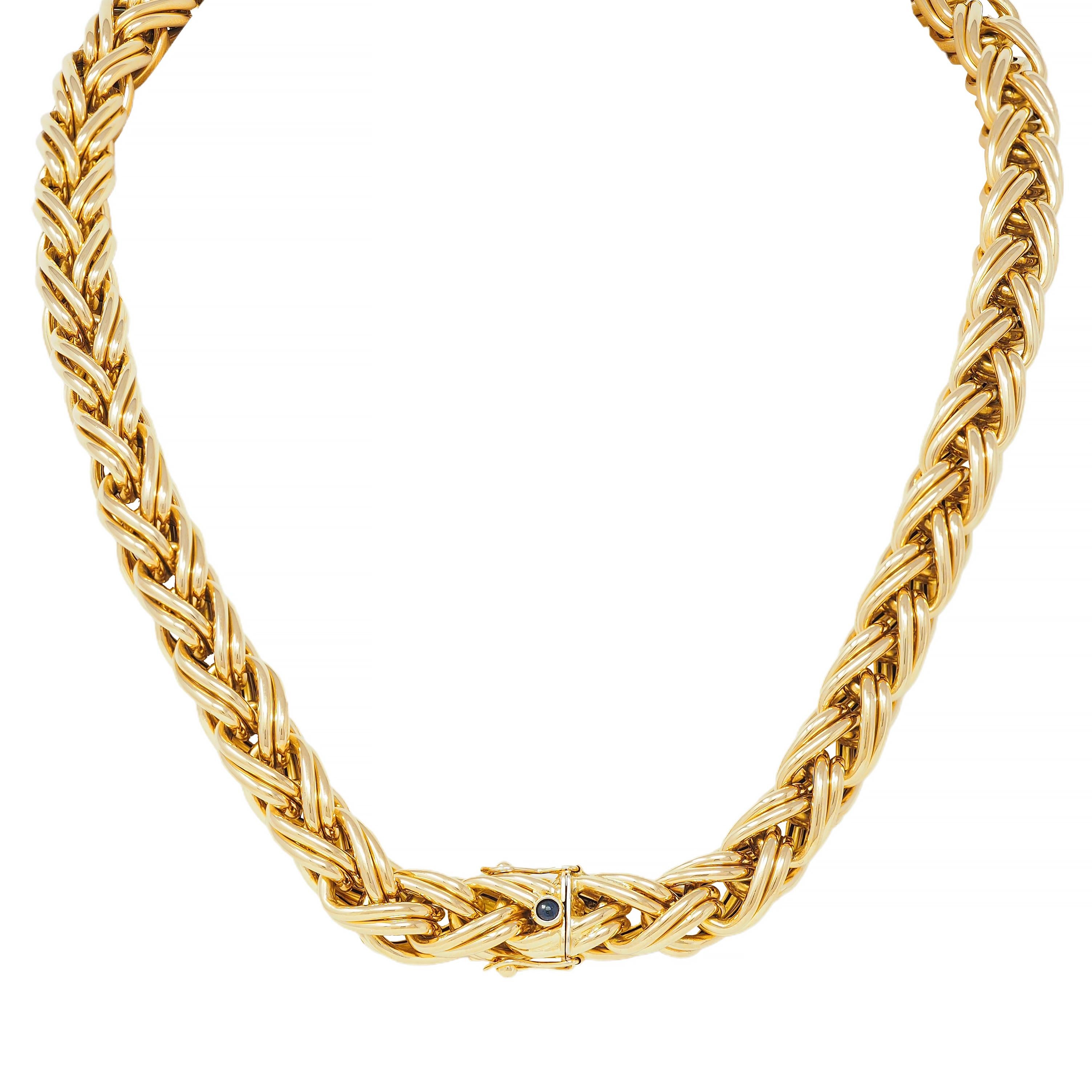 Caplain Paris 1970's French 18 Karat Yellow Gold Vintage Wheat Chain Necklace