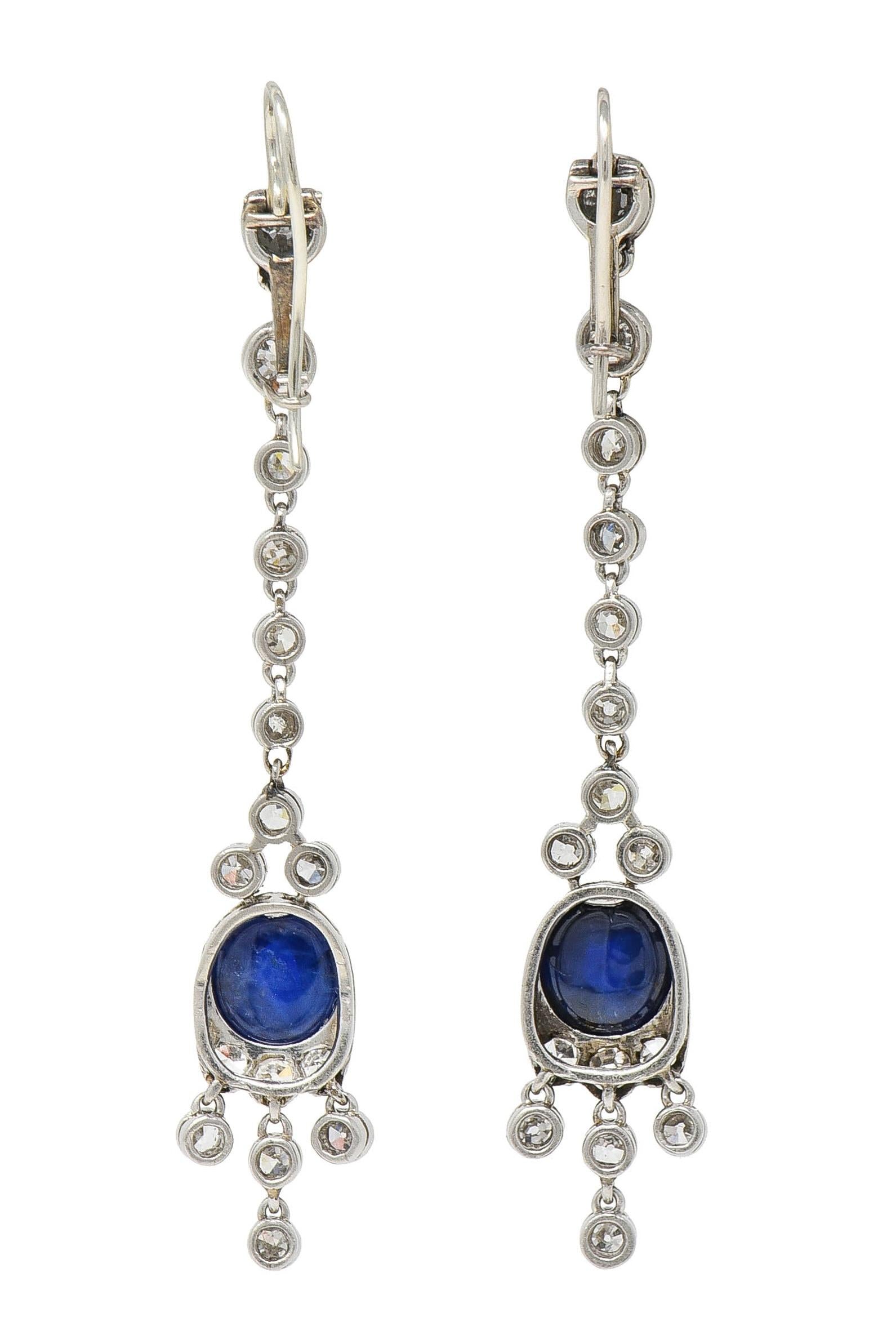 Art Deco 4.98 CTW Sapphire Cabochon Platinum Vintage Drop Earrings