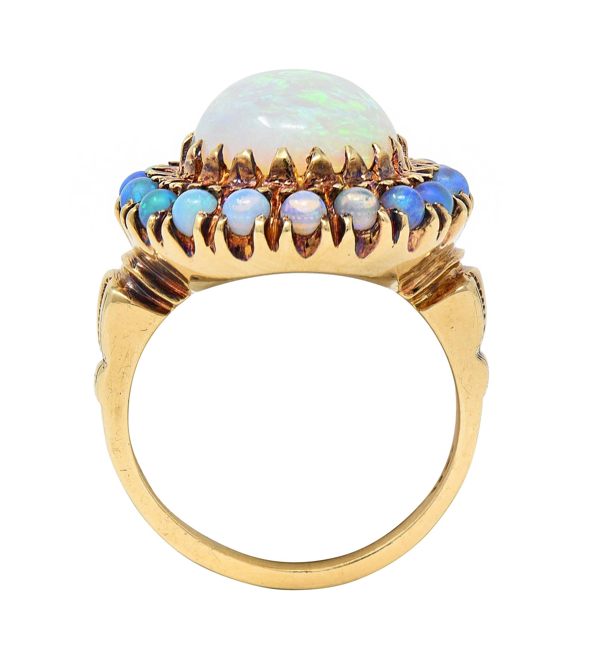 Samsan Co. Retro Opal 10 Karat Yellow Gold Vintage Halo Ring