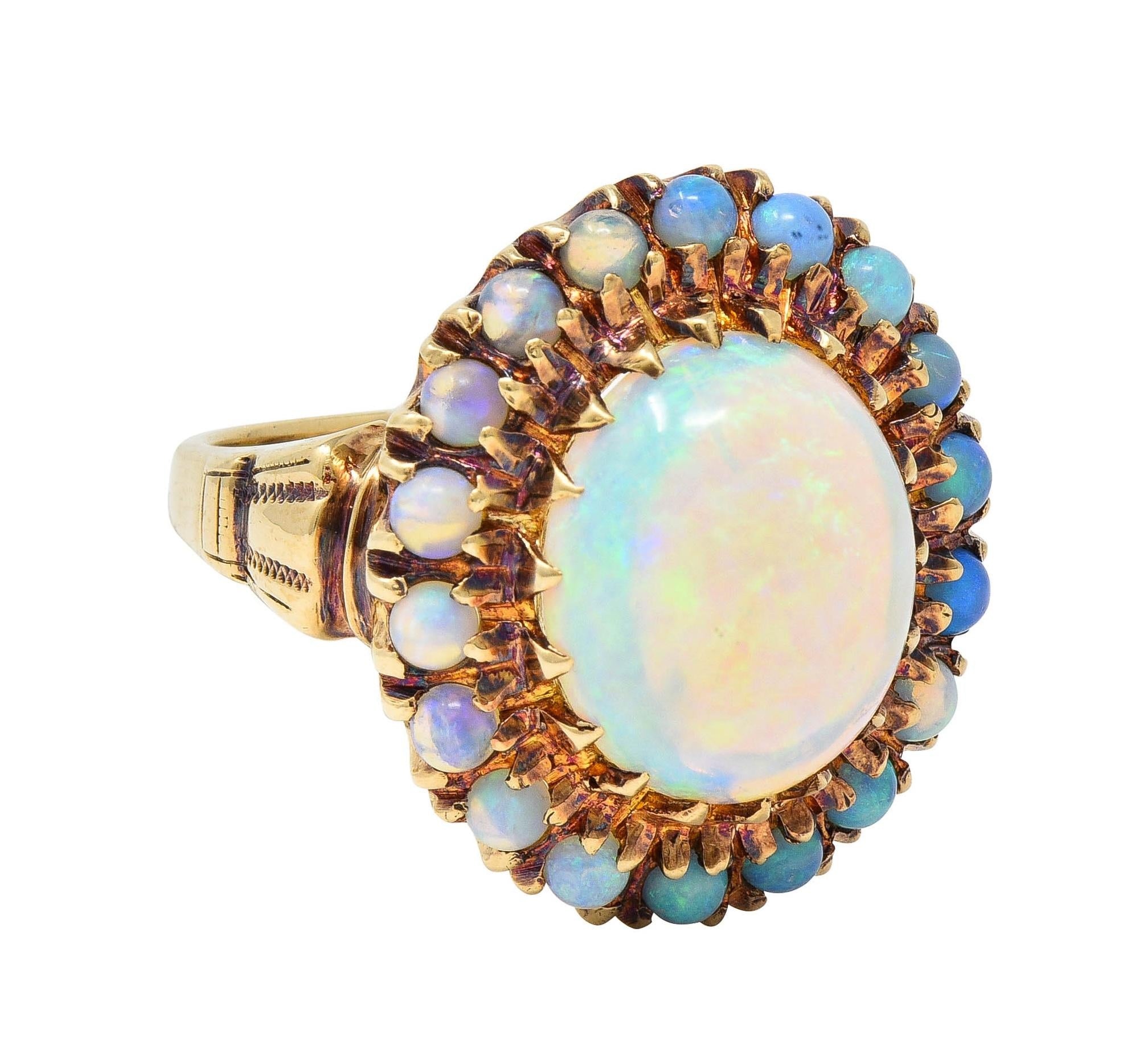 Samsan Co. Retro Opal 10 Karat Yellow Gold Vintage Halo Ring