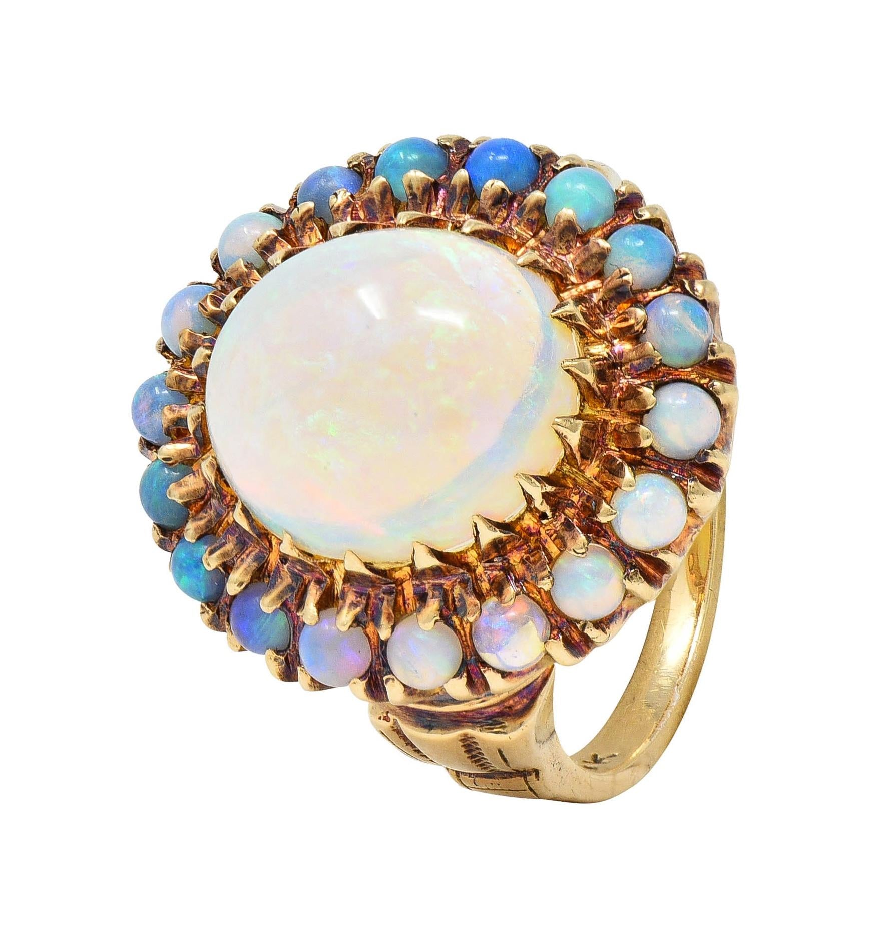 Samsan Co. Retro Opal 10 Karat Yellow Gold Vintage Halo Ring