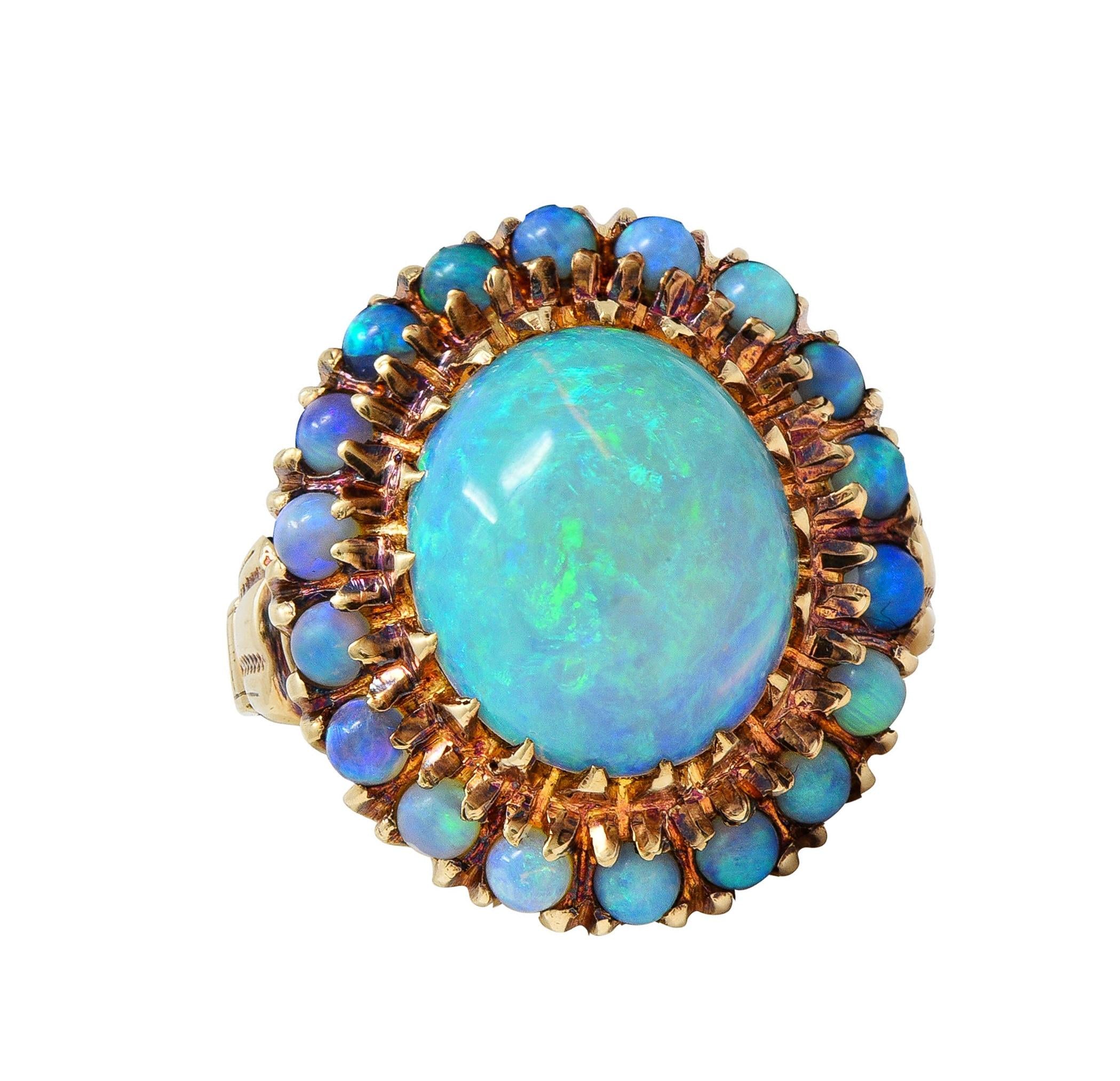 Samsan Co. Retro Opal 10 Karat Yellow Gold Vintage Halo Ring