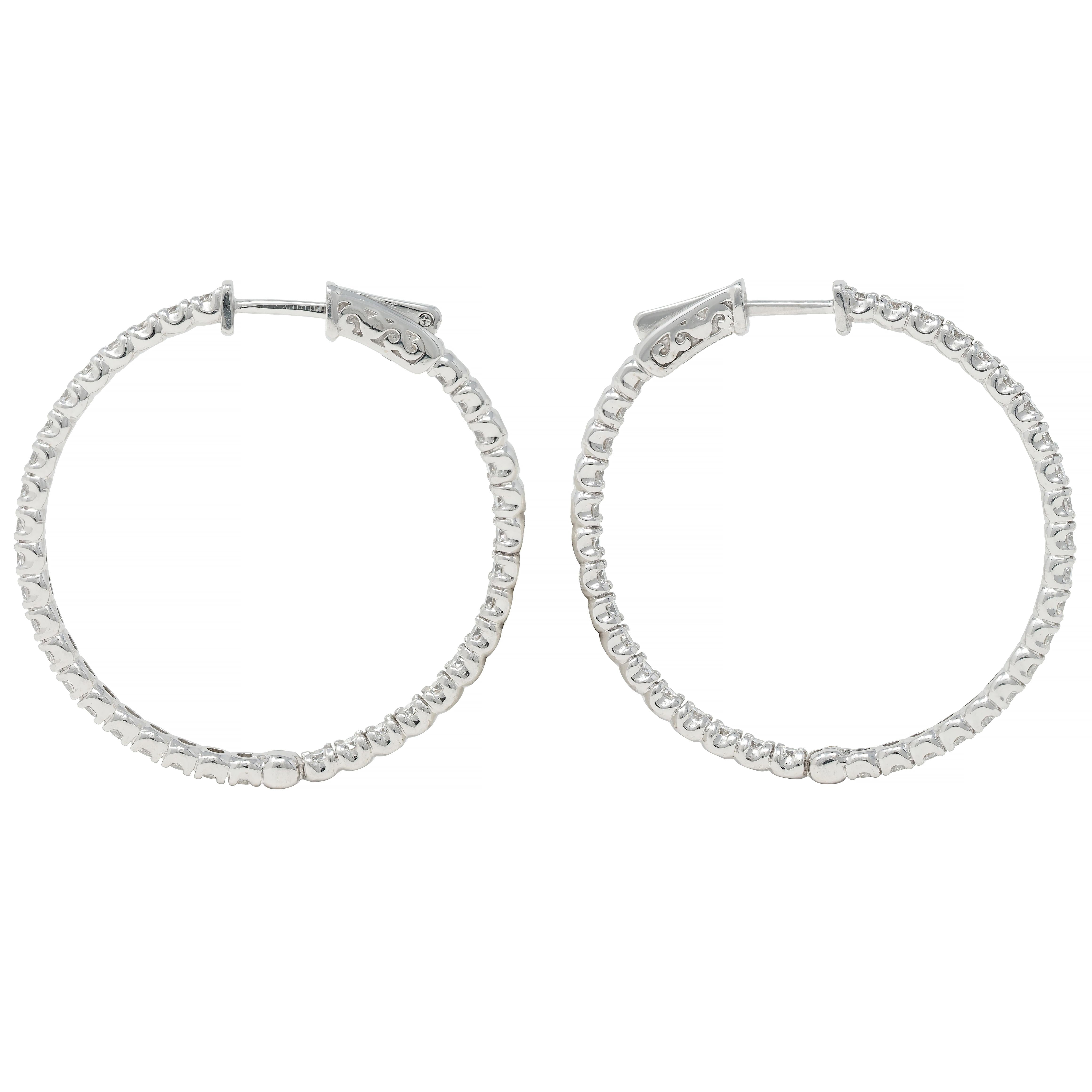 Contemporary 2.70 CTW Diamond 14 Karat White Gold Inside Outside Hoop Earring