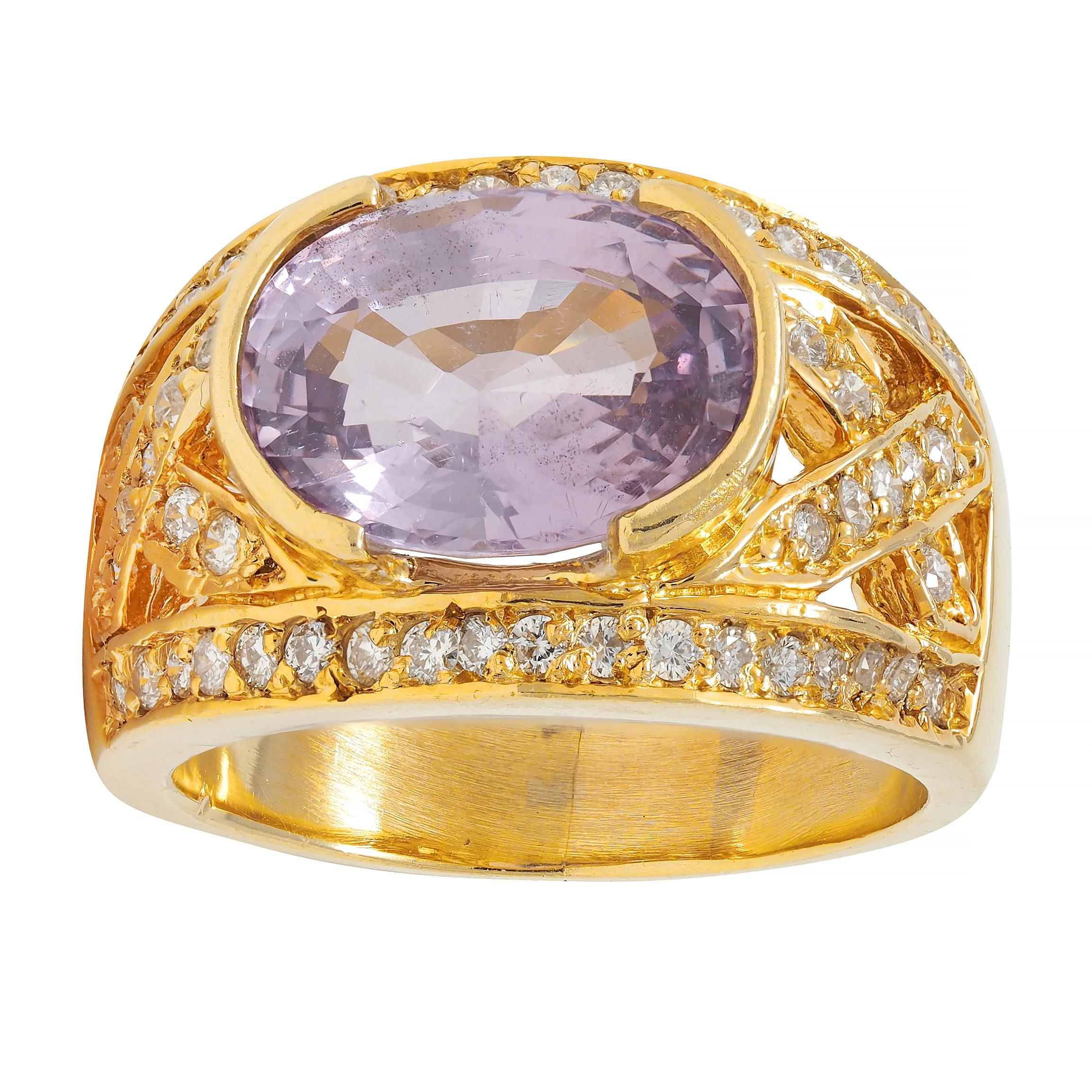 Vintage 5.55 CTW Purple Pink Spinel Diamond 18 Karat Yellow Gold Wide Band Ring