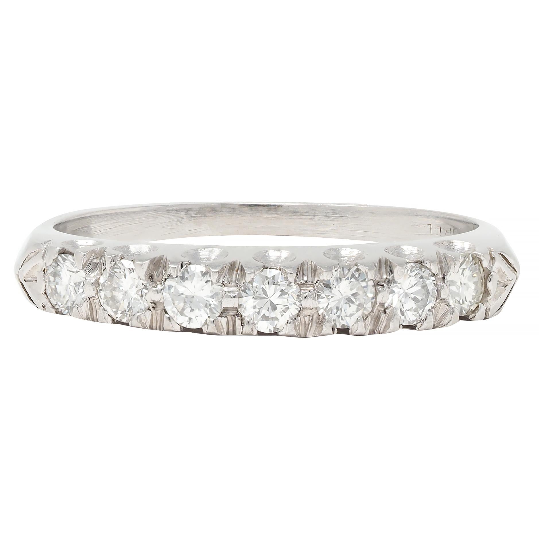 Mid-Century 0.56 CTW Transitional Cut Diamond Platinum Vintage Wedding Band Ring