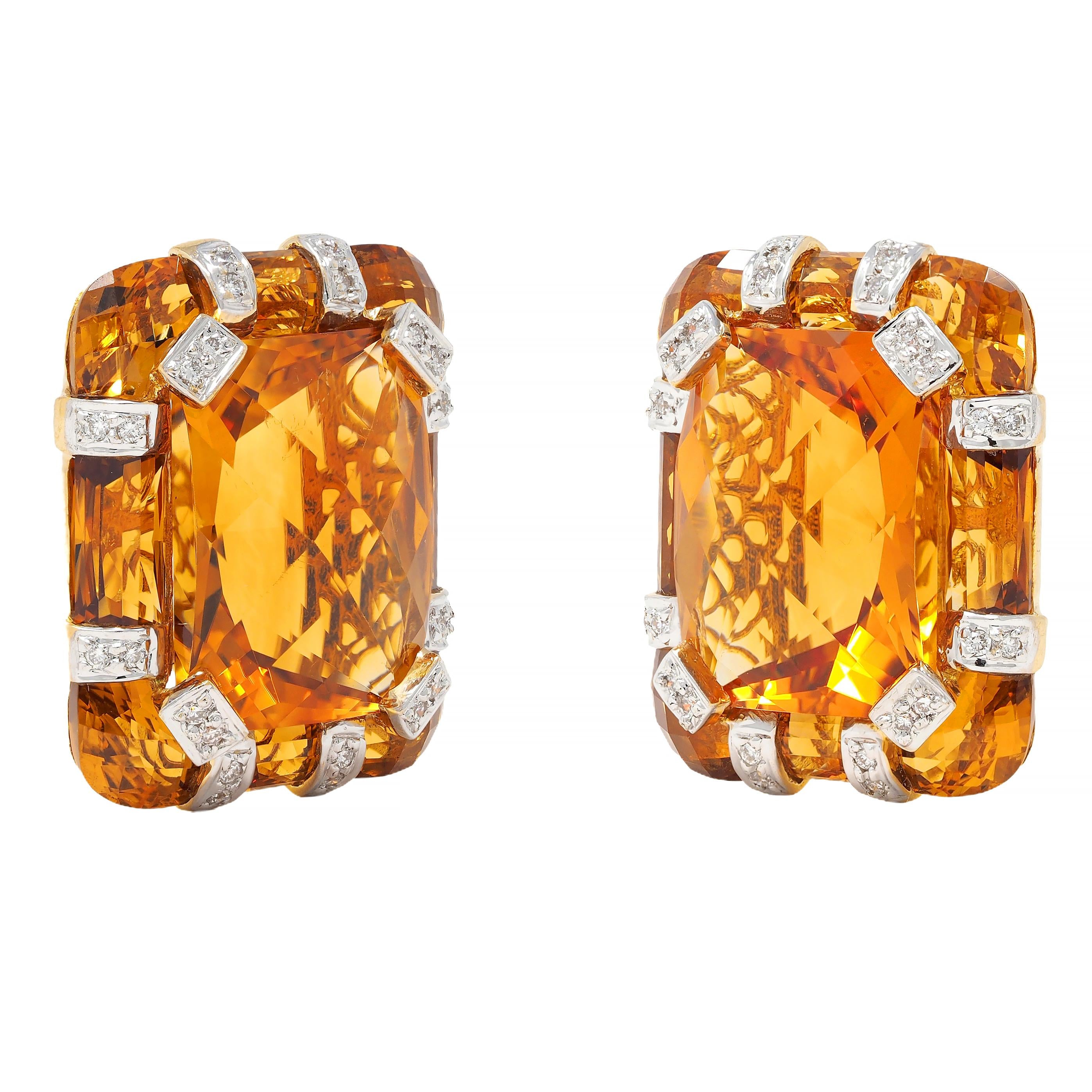 Bellarri 2000's 32.04 CTW Citrine Diamond 18 Karat Gold Reflections Earrings