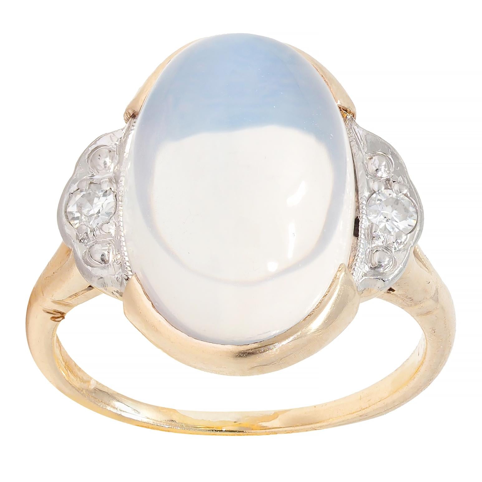 Felger Inc. Retro Moonstone Diamond 14 Karat Two-Tone Gold Vintage Ring