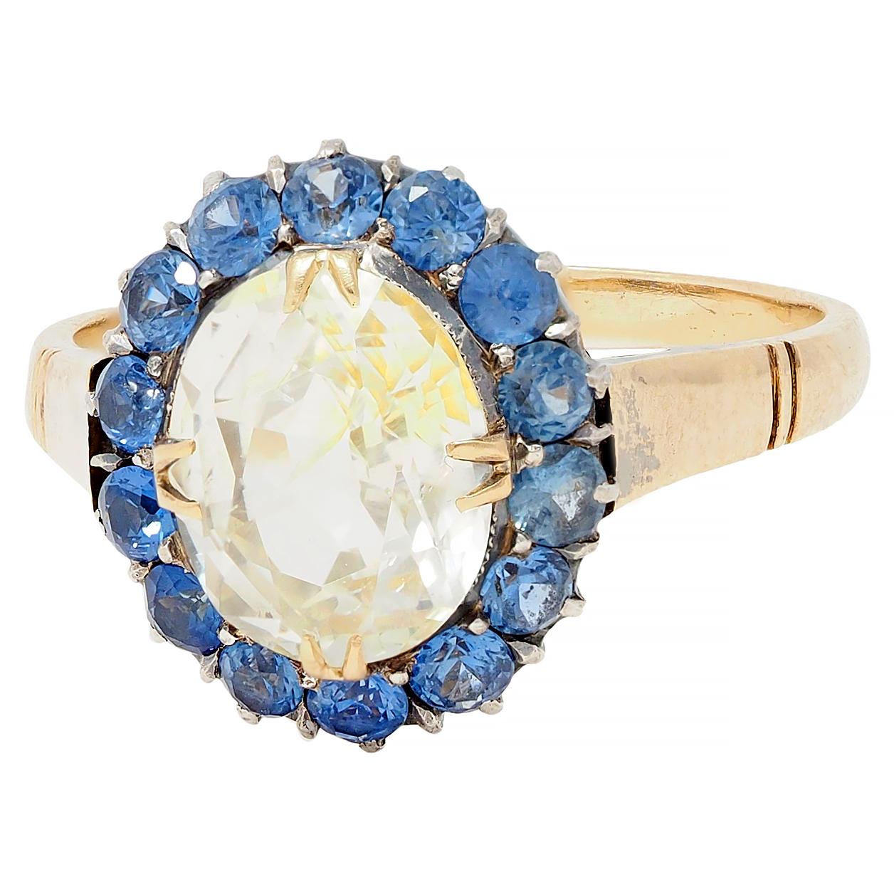 Victorian 3.10 CTW Yellow Sapphire Silver-Topped 14 Karat Gold Antique Halo Ring