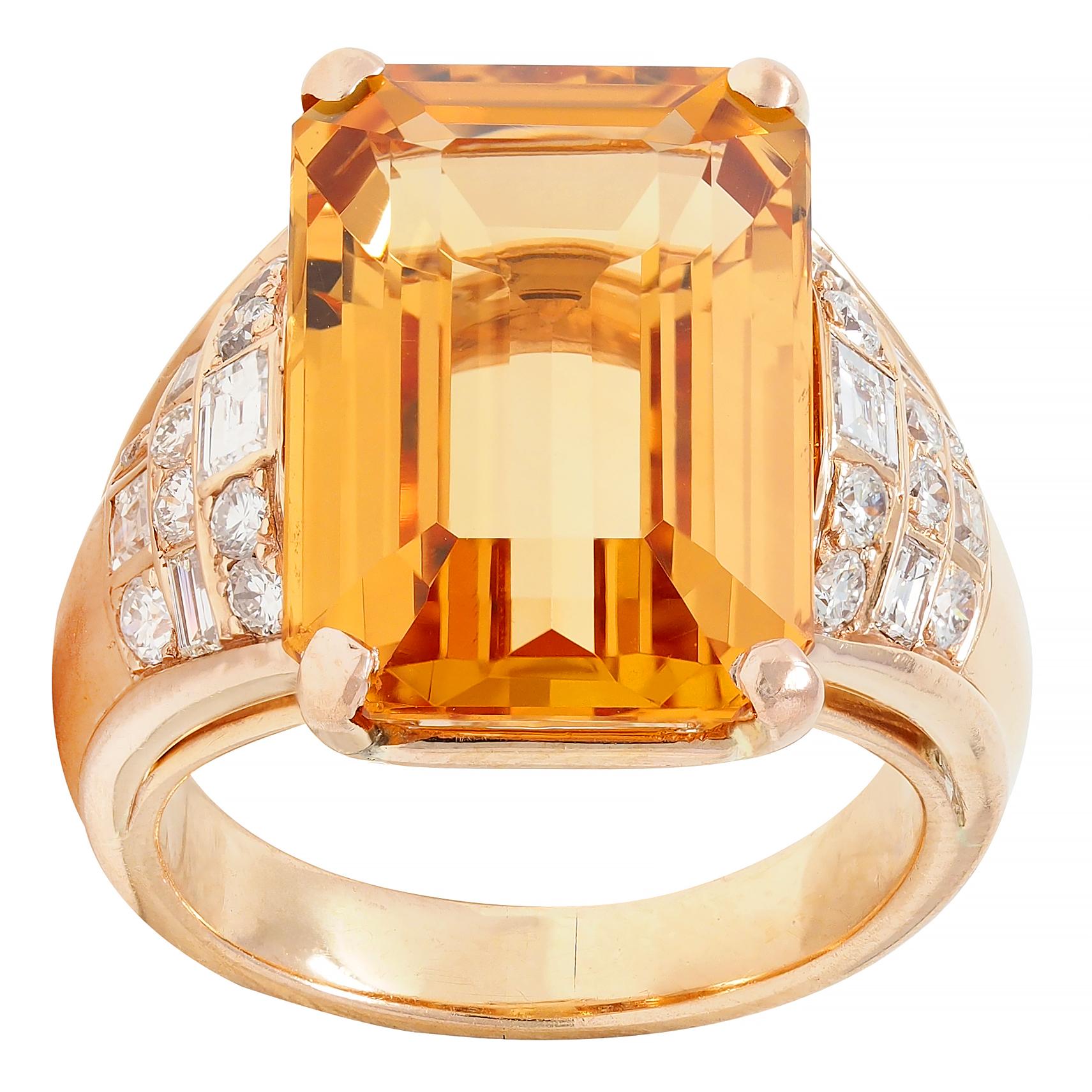 1980's 12.25 CTW Imperial Topaz Diamond 14 Karat Gold Vintage Cocktail Ring