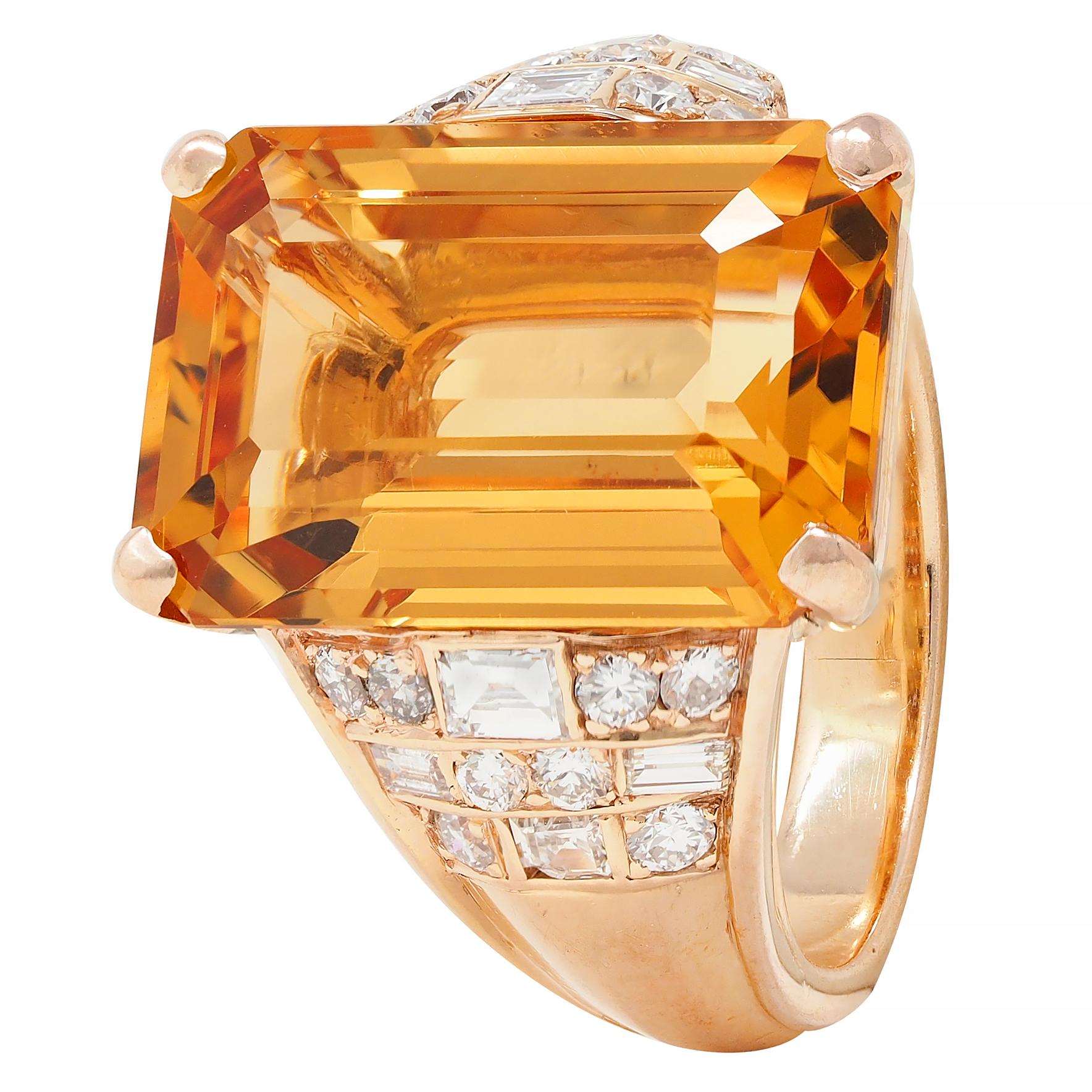 1980's 12.25 CTW Imperial Topaz Diamond 14 Karat Gold Vintage Cocktail Ring