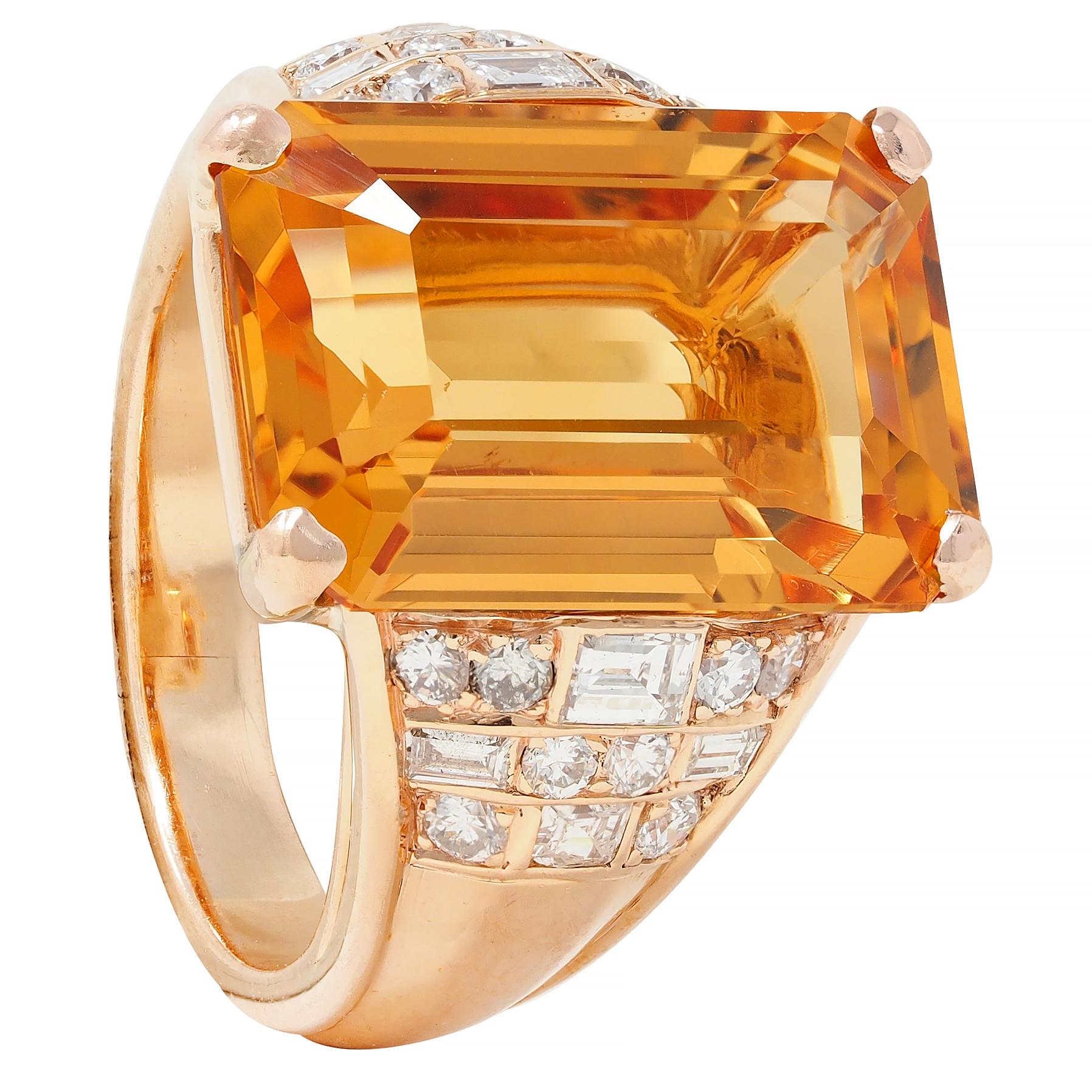 1980's 12.25 CTW Imperial Topaz Diamond 14 Karat Gold Vintage Cocktail Ring