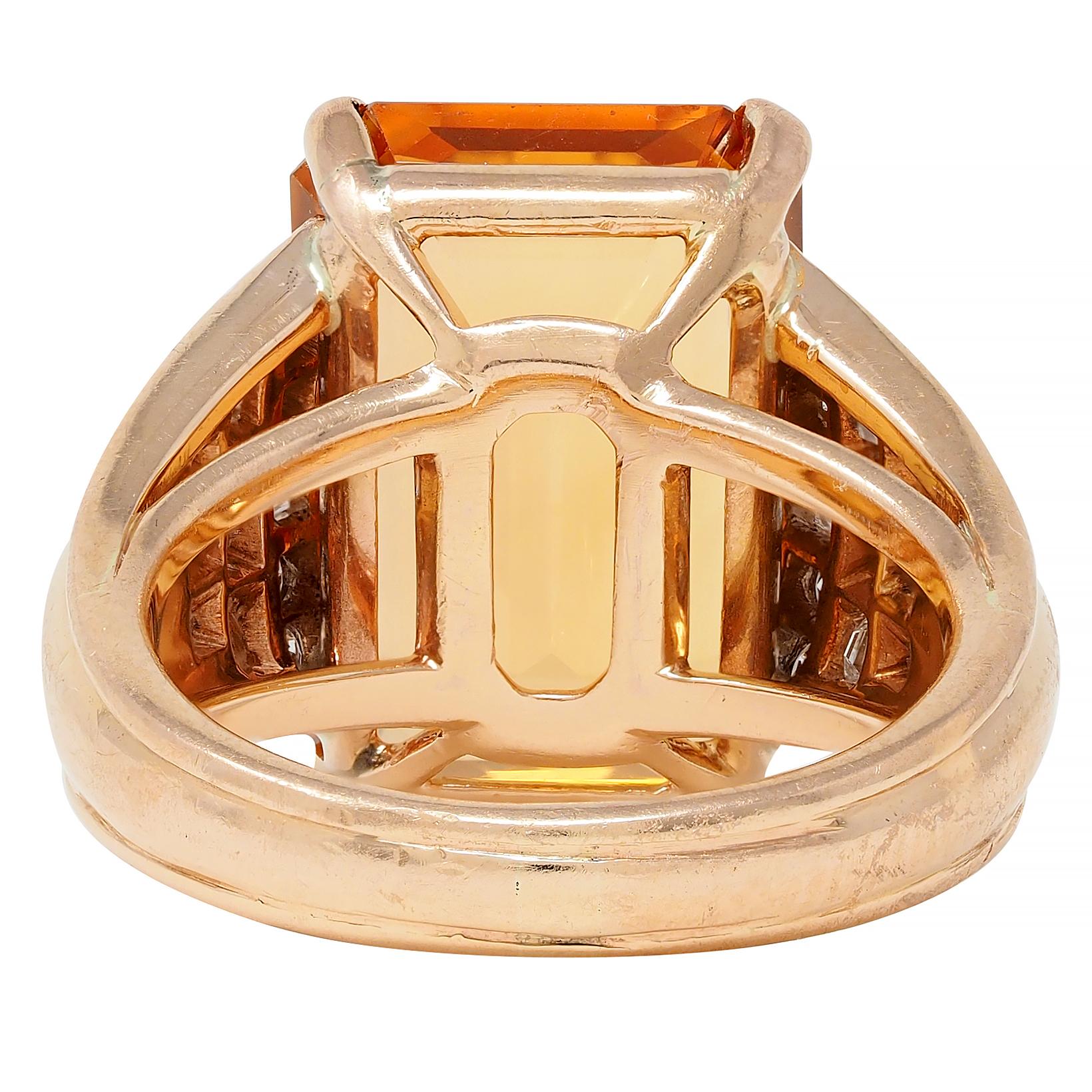 1980's 12.25 CTW Imperial Topaz Diamond 14 Karat Gold Vintage Cocktail Ring