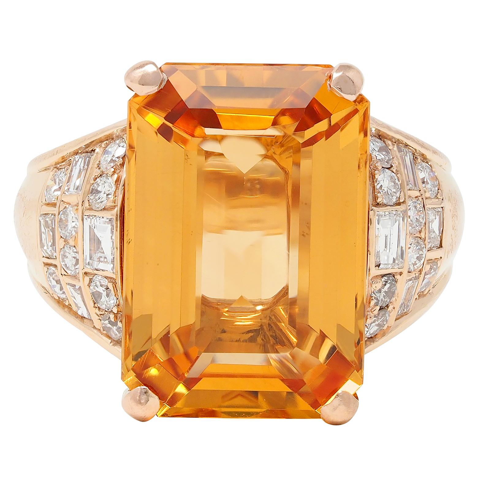 1980's 12.25 CTW Imperial Topaz Diamond 14 Karat Gold Vintage Cocktail Ring