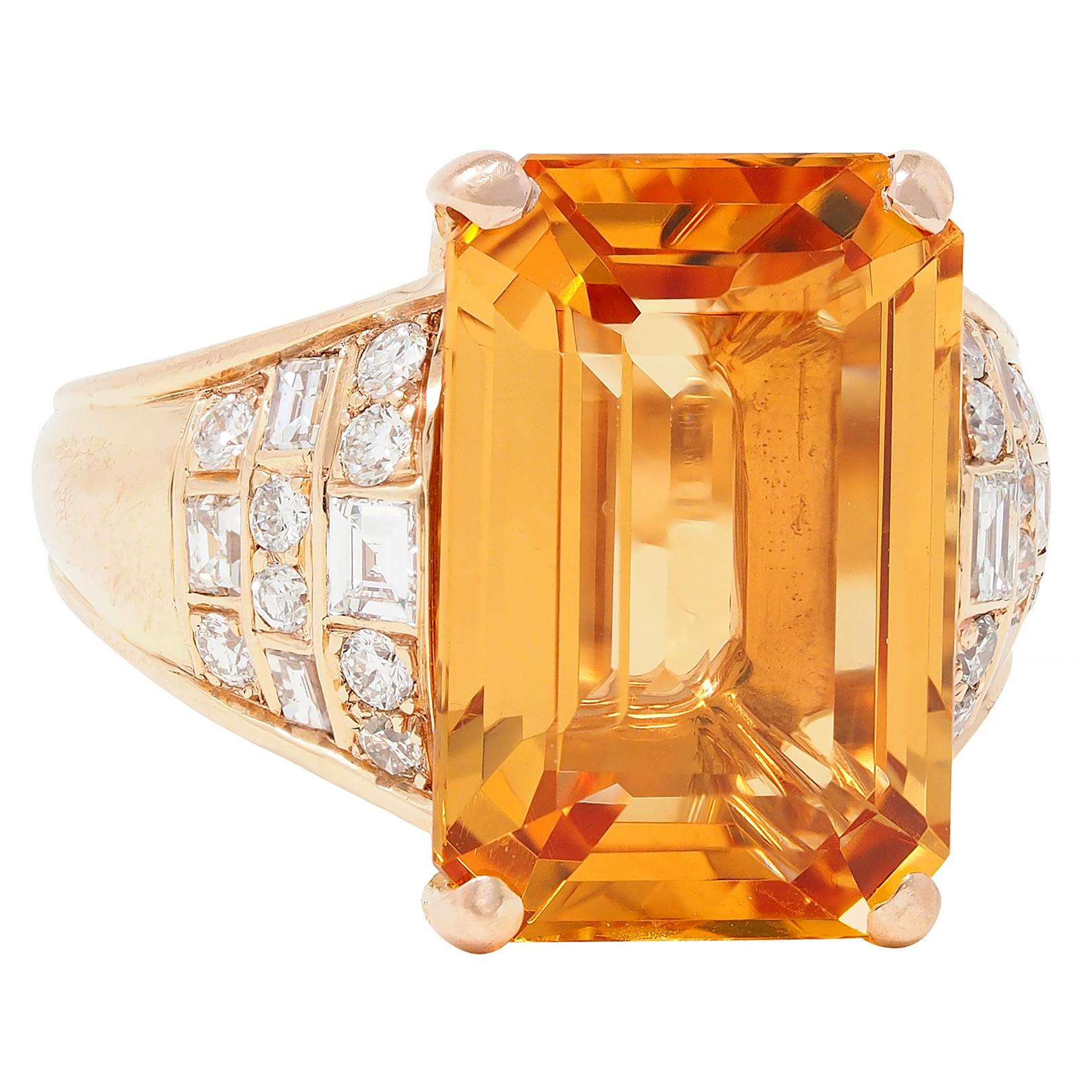 1980's 12.25 CTW Imperial Topaz Diamond 14 Karat Gold Vintage Cocktail Ring