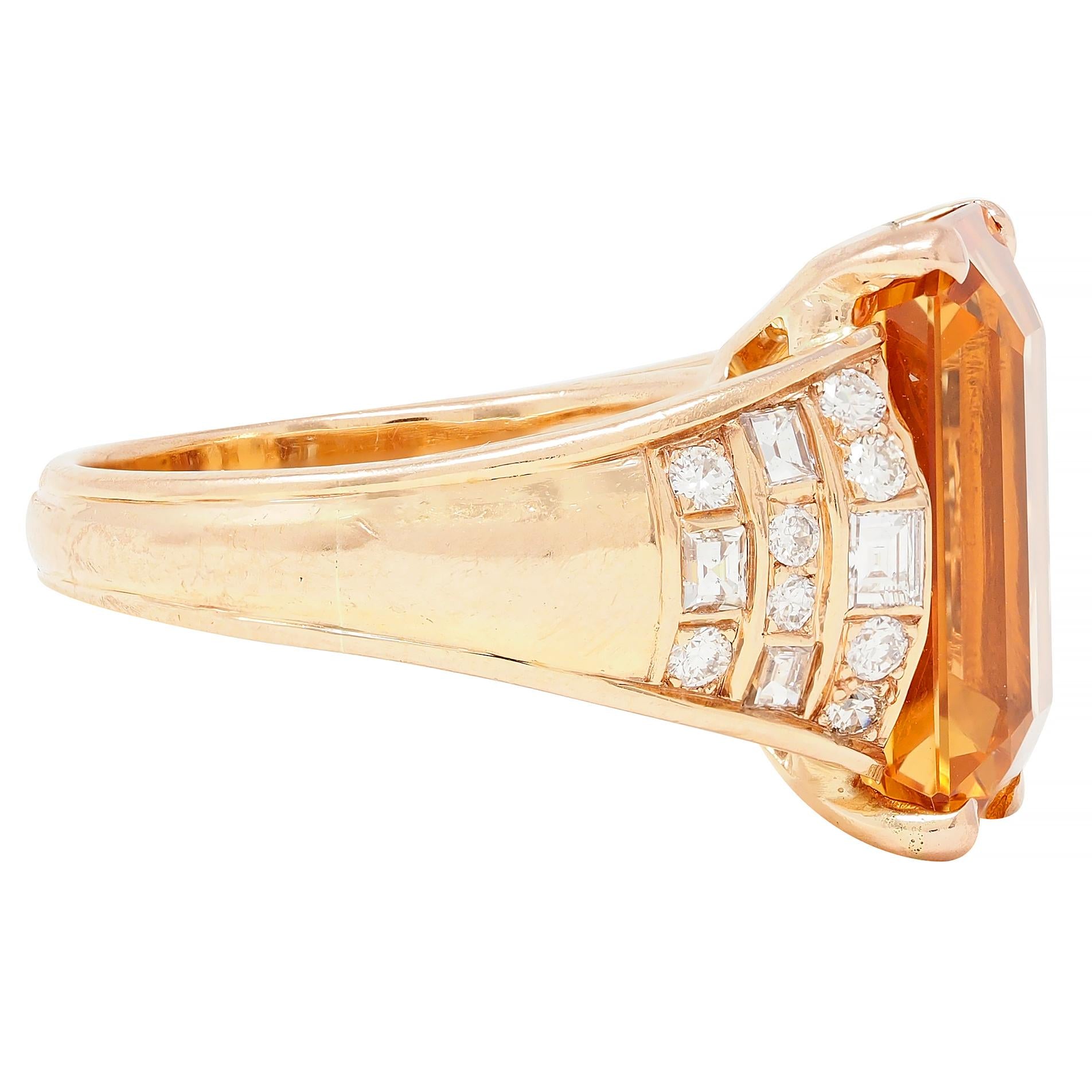 1980's 12.25 CTW Imperial Topaz Diamond 14 Karat Gold Vintage Cocktail Ring