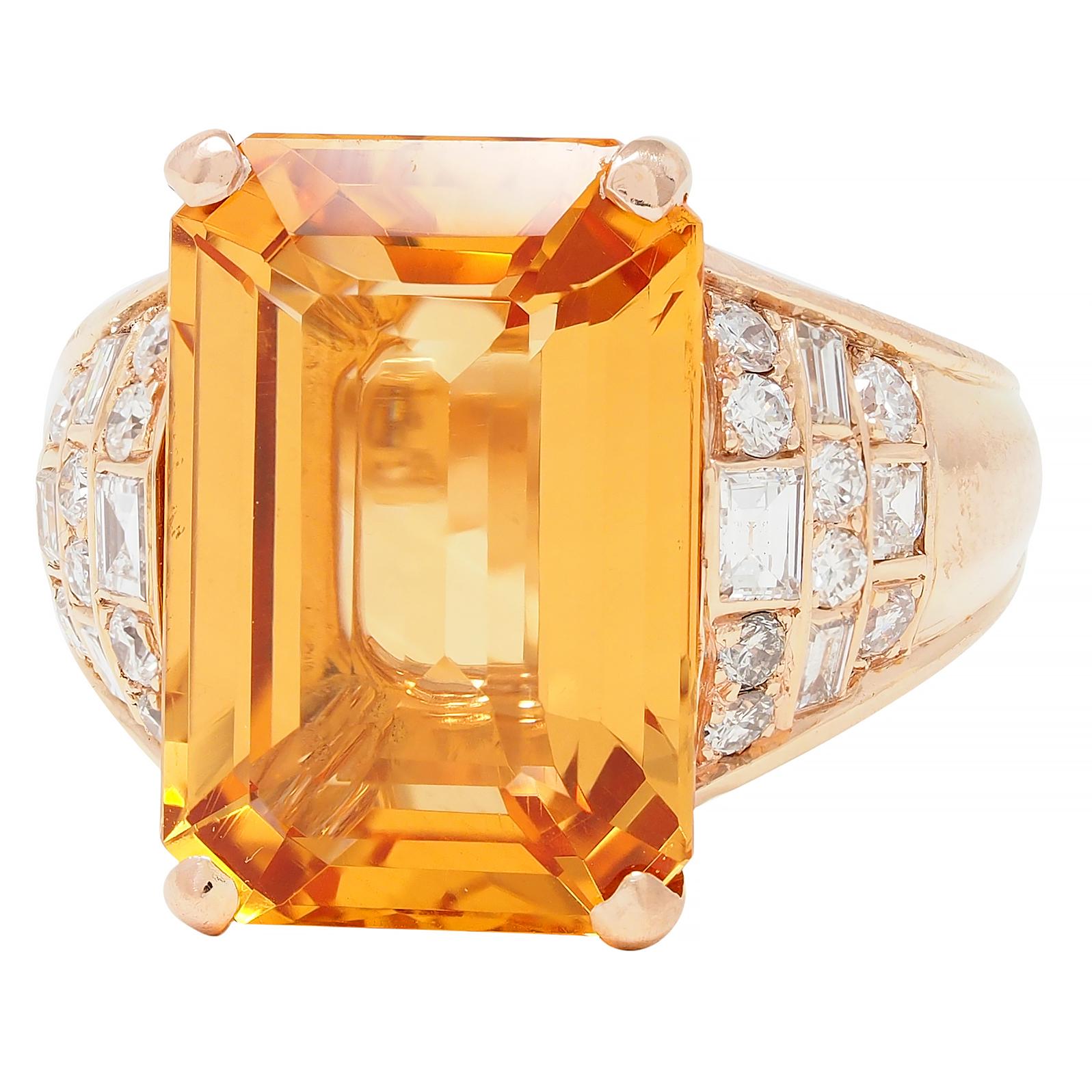 1980's 12.25 CTW Imperial Topaz Diamond 14 Karat Gold Vintage Cocktail Ring