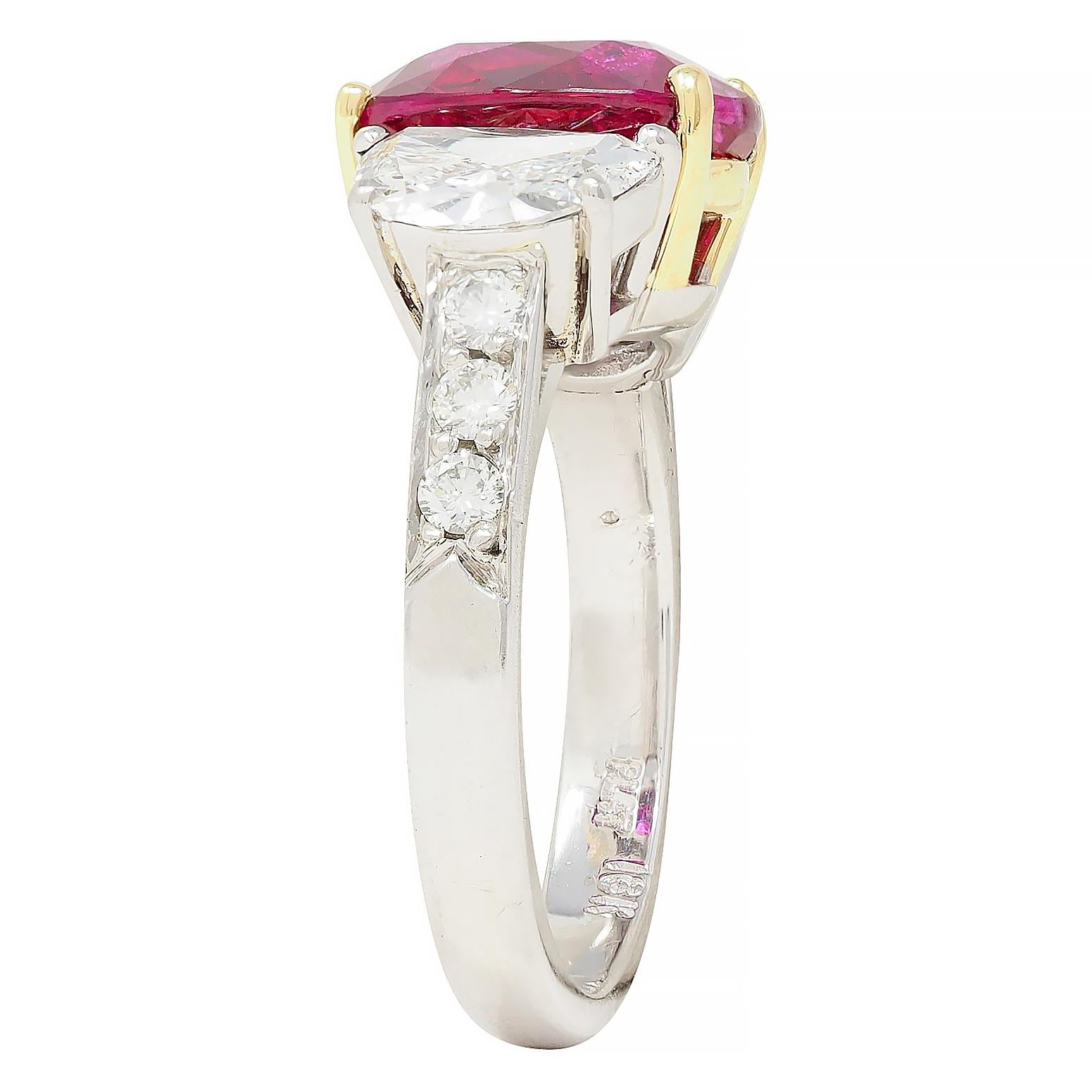 1980's 4.51 CTW No Heat Mozambique Ruby Diamond Platinum 18K Gold Ring AGL